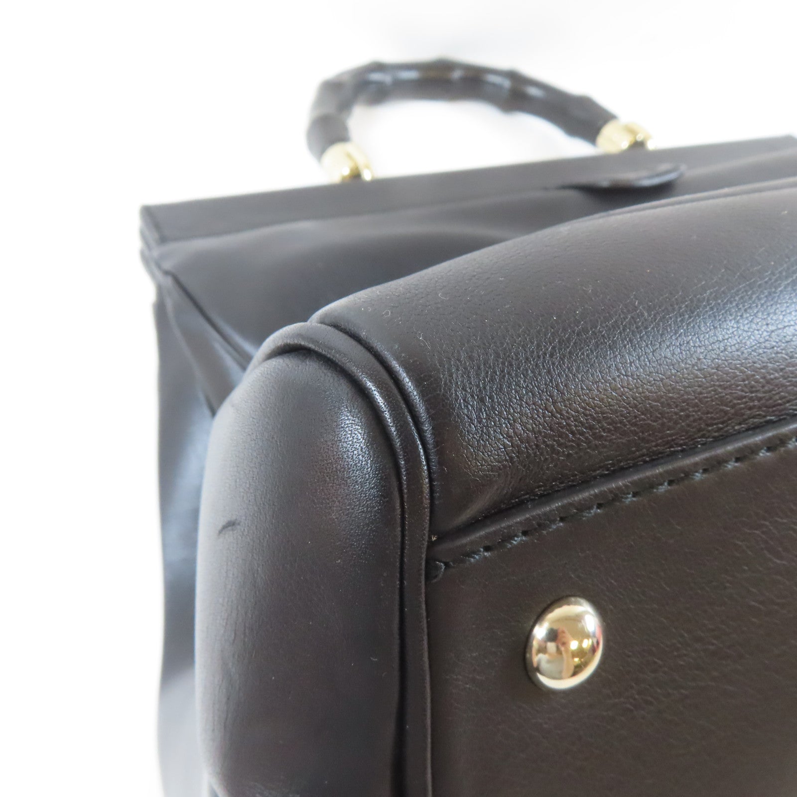 GUCCI 【激減優惠】皮革Bamboo Handbag銀扣手挽袋黑色