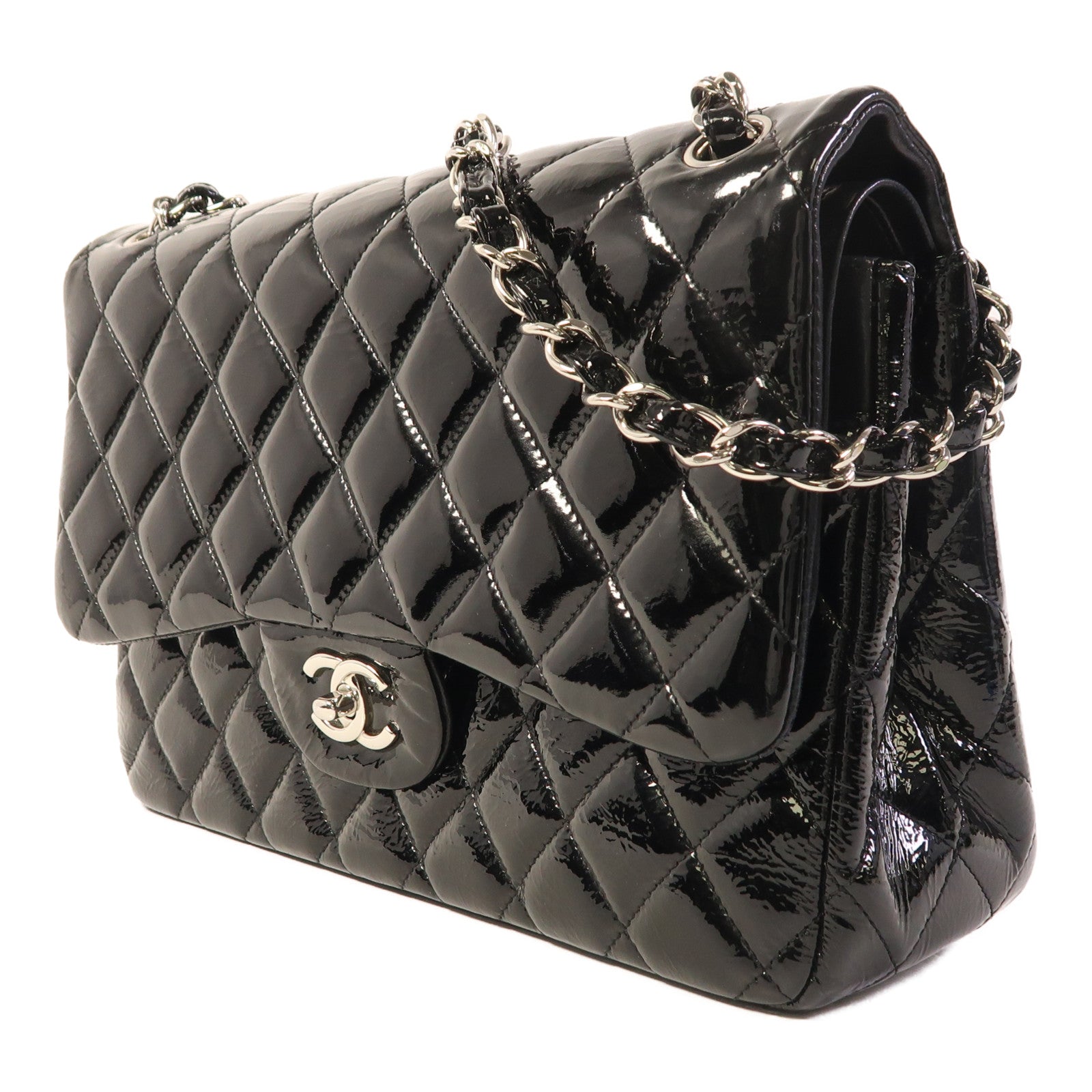 CHANEL Large Classic銀扣鏈帶肩背袋