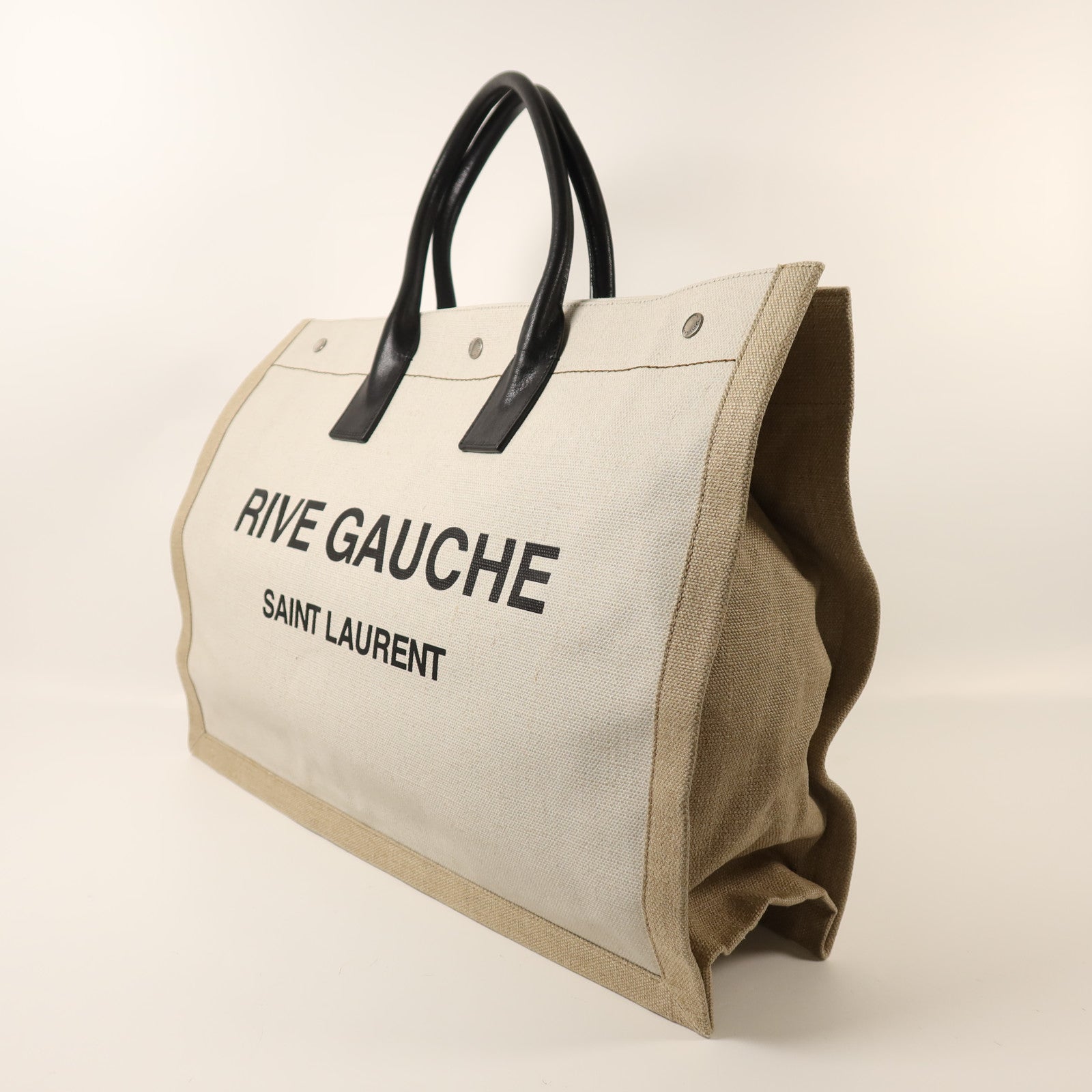 SAINT LAURENT 帆布Rive Gauche Large銀扣手挽袋
