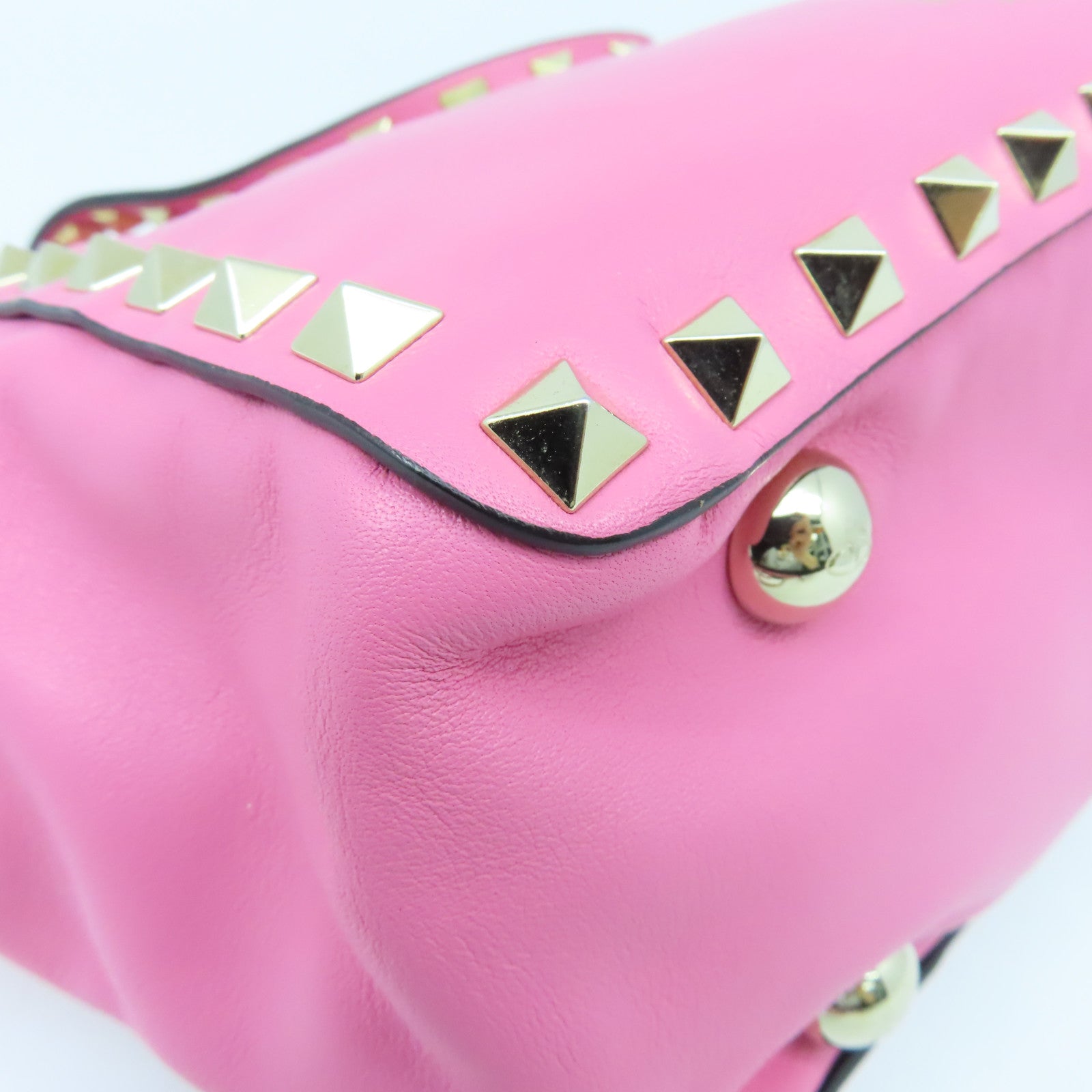 Valentino Leather Rockstud Mini Gold Buckle Handle Shoulder Bag Pink