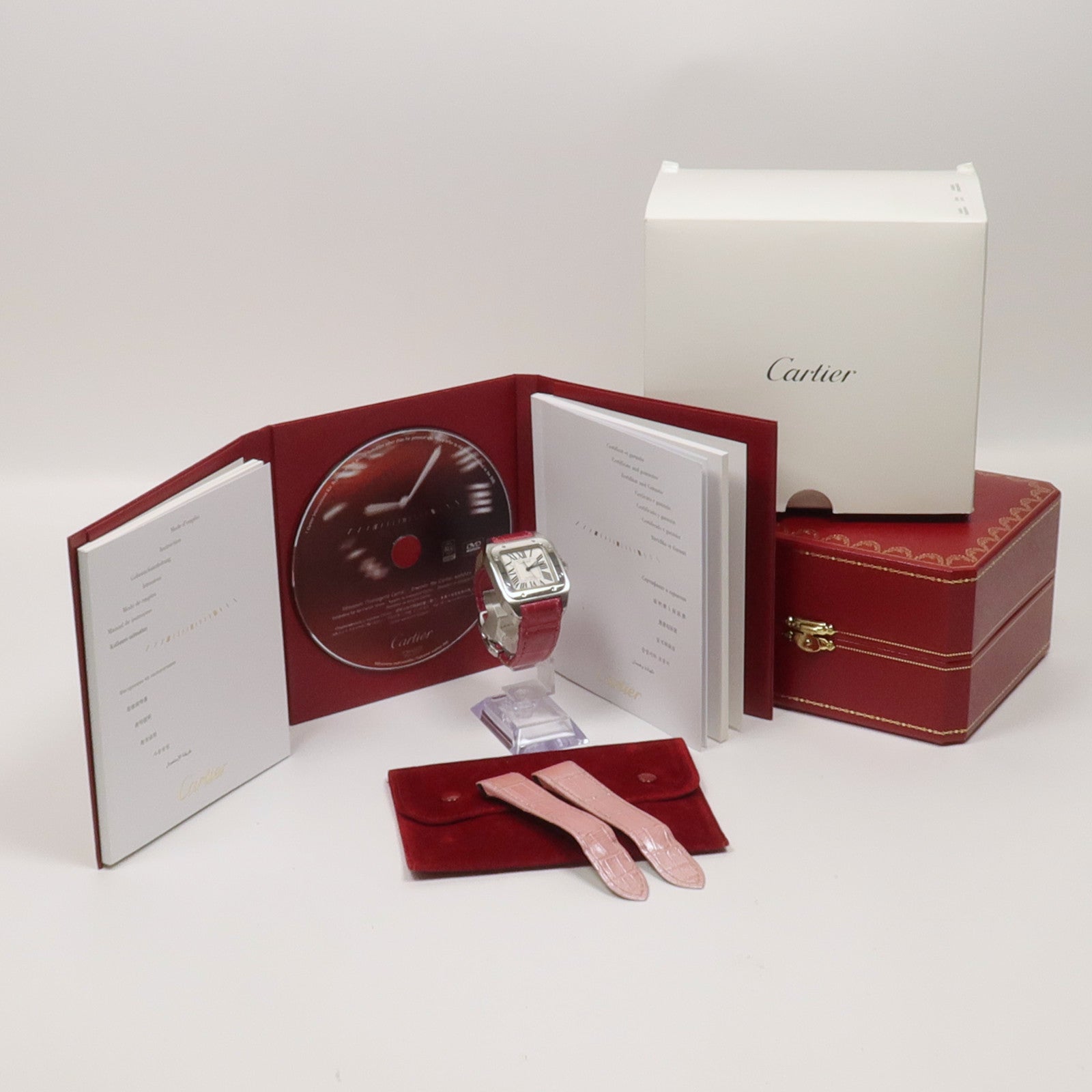 CARTIER Santos 100不鏽鋼/皮革手錶自動機芯白色