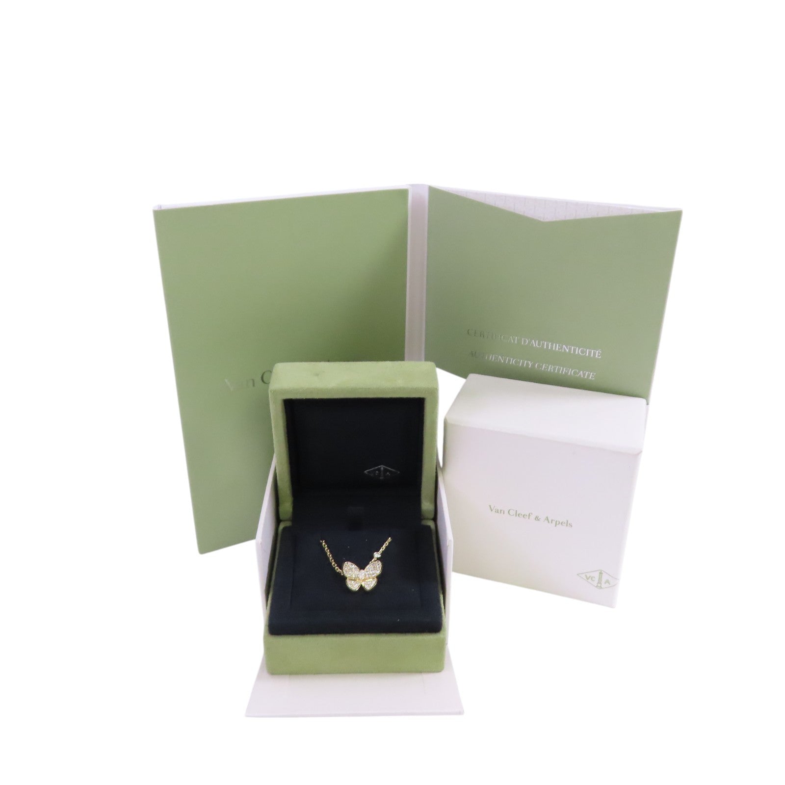 Van Cleef & Arpels 18K黃金/鑽石Two Butterfly Pendant Necklace金扣項鏈