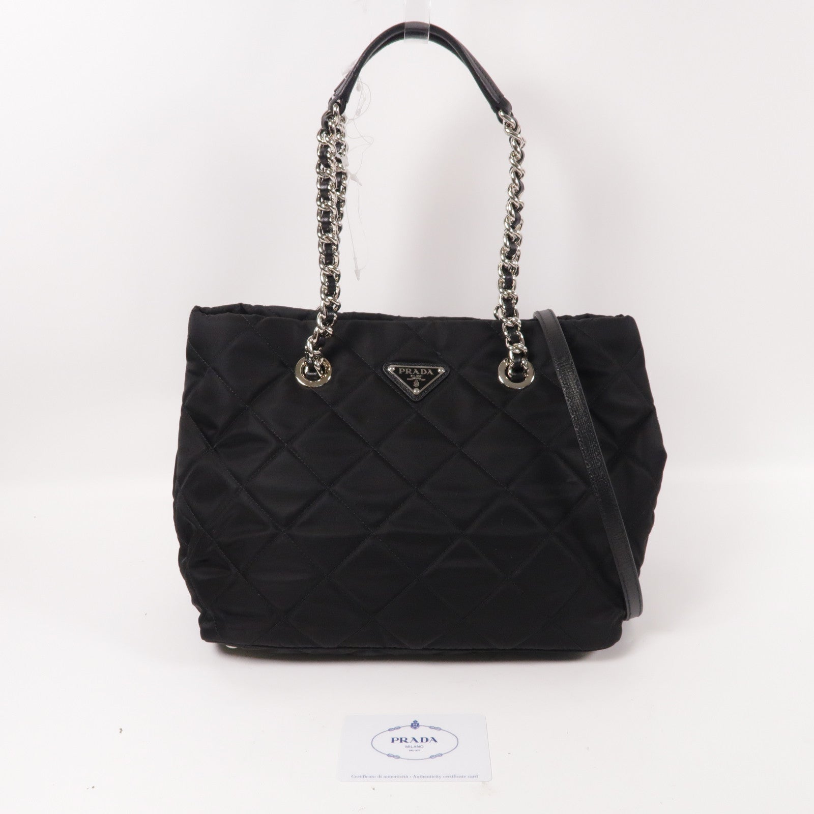 PRADA 尼龍Tessuto Impuntu銀扣手挽肩背兩用袋黑色