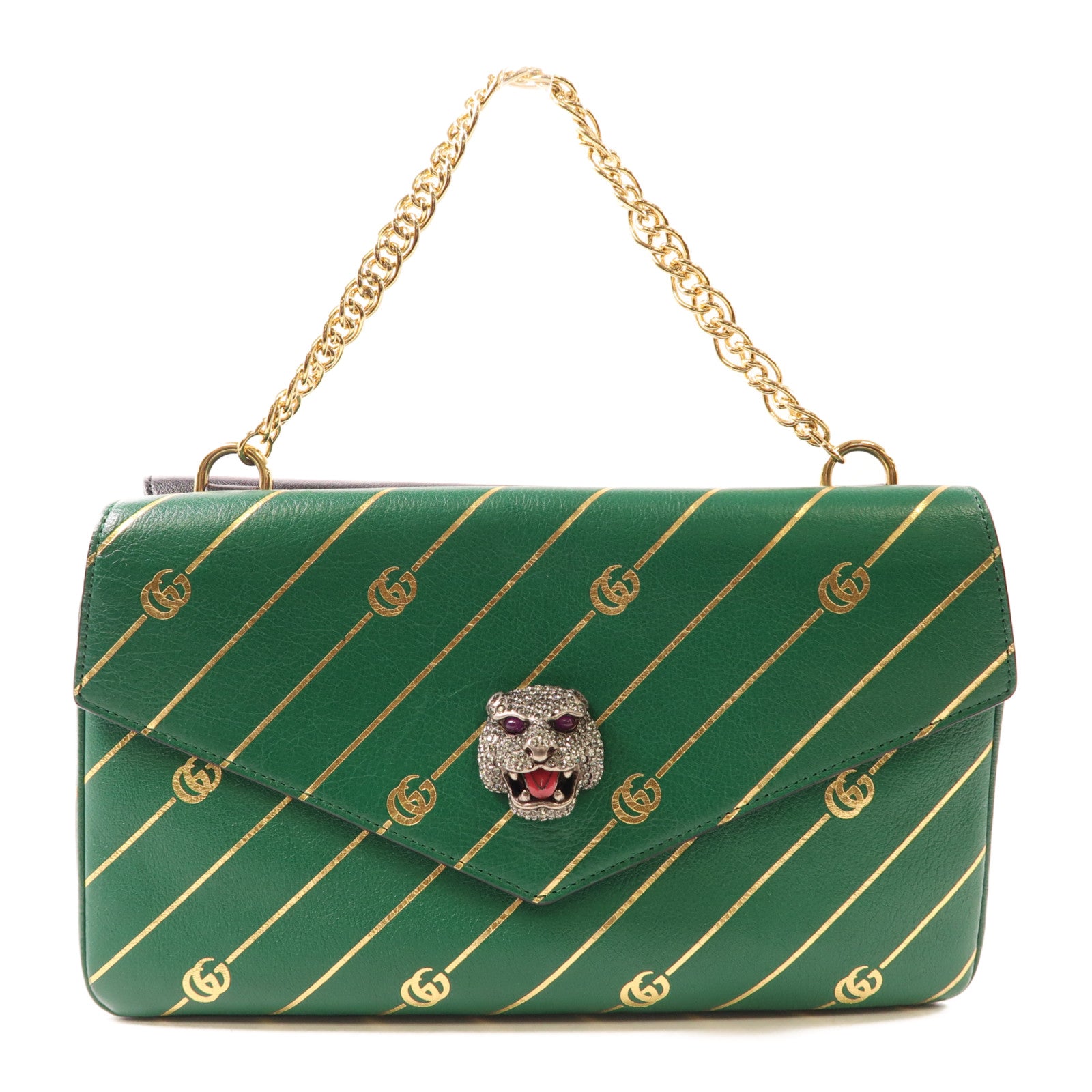 GUCCI GG GHW Thiara Medium 2Way Shoulder Bag Leather Black Green 524822