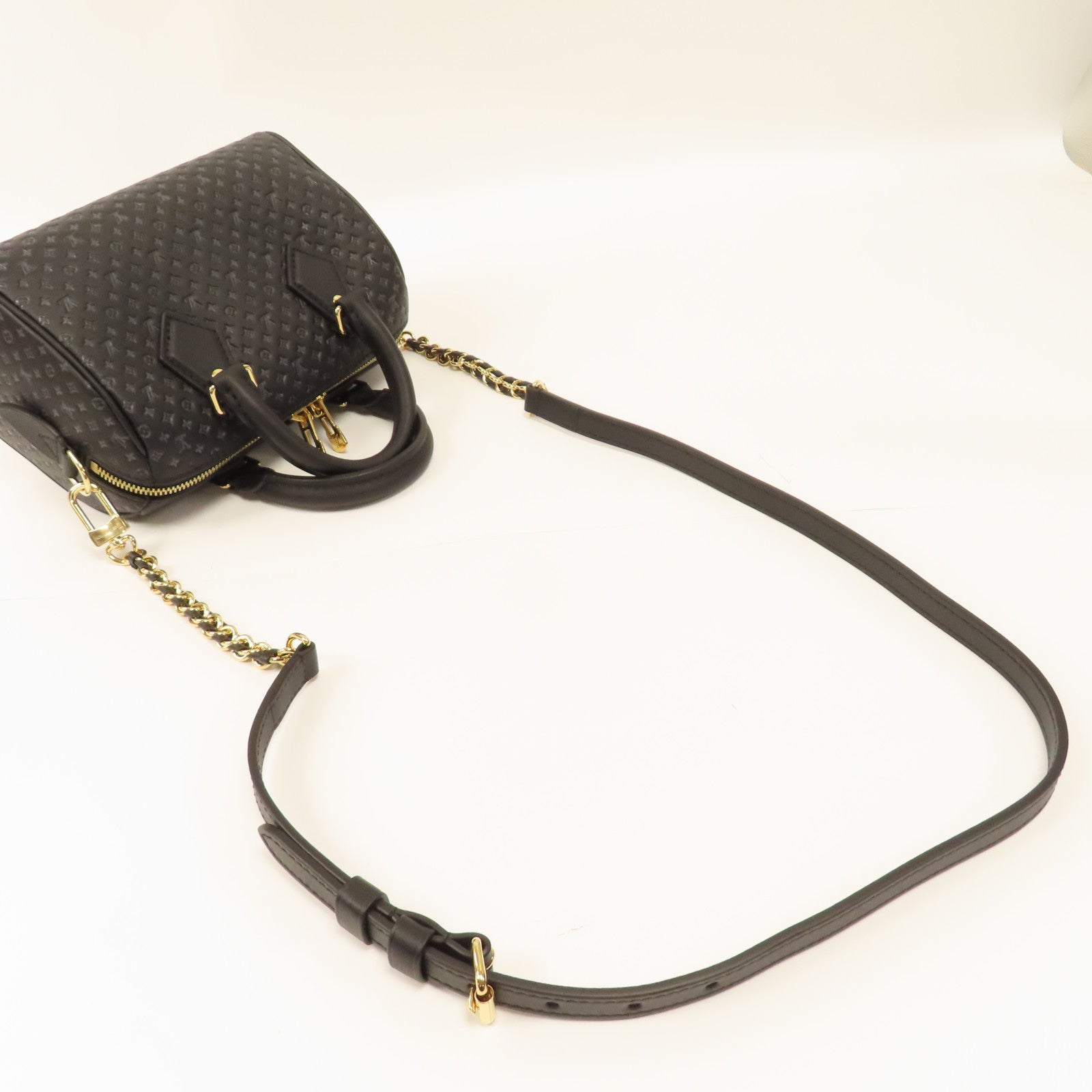 LOUIS VUITTON Nanogram Speedy Bandouliere 20金扣手挽肩背兩用袋黑色