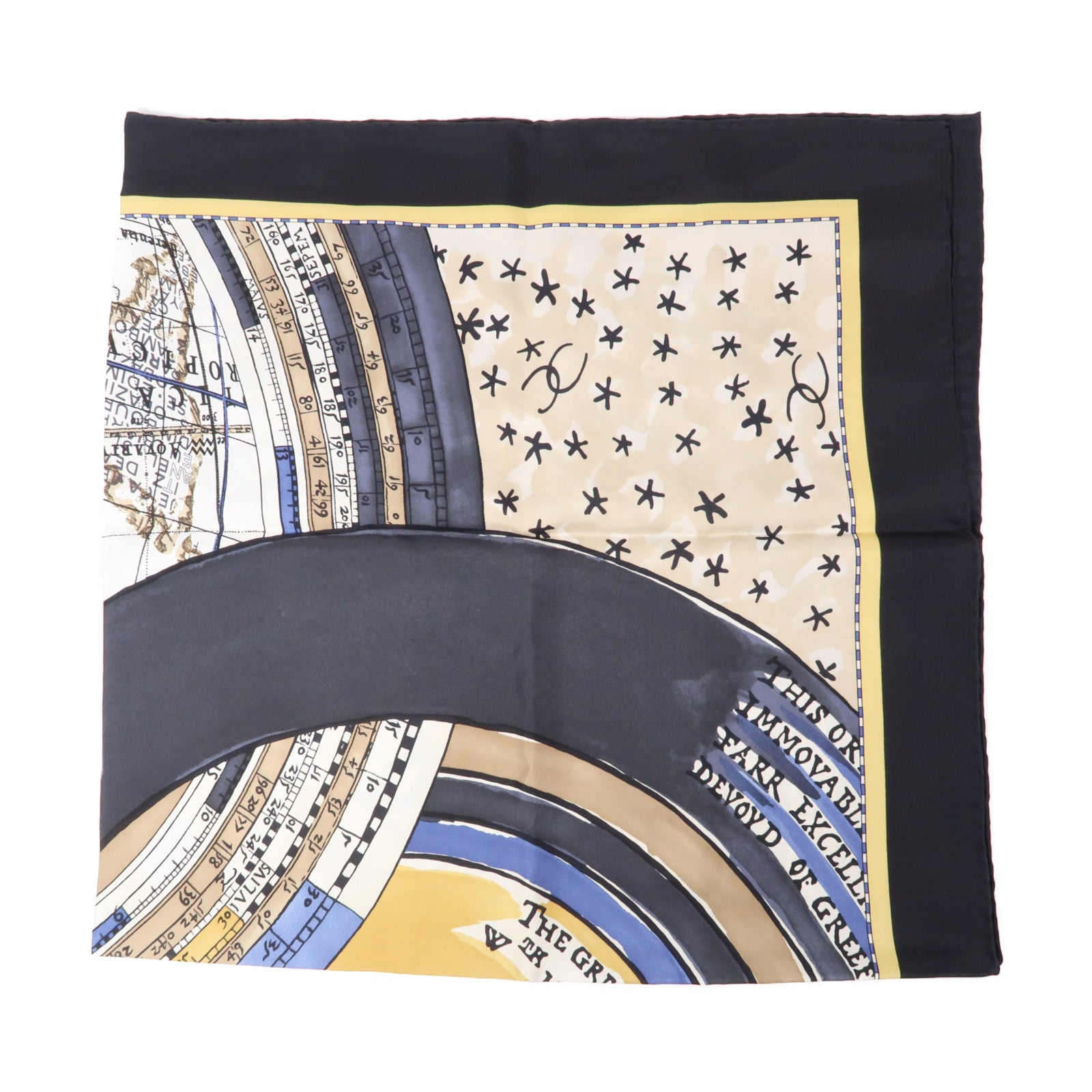 CHANEL 絲質Scarf 85x85cm圍巾白色/黑色