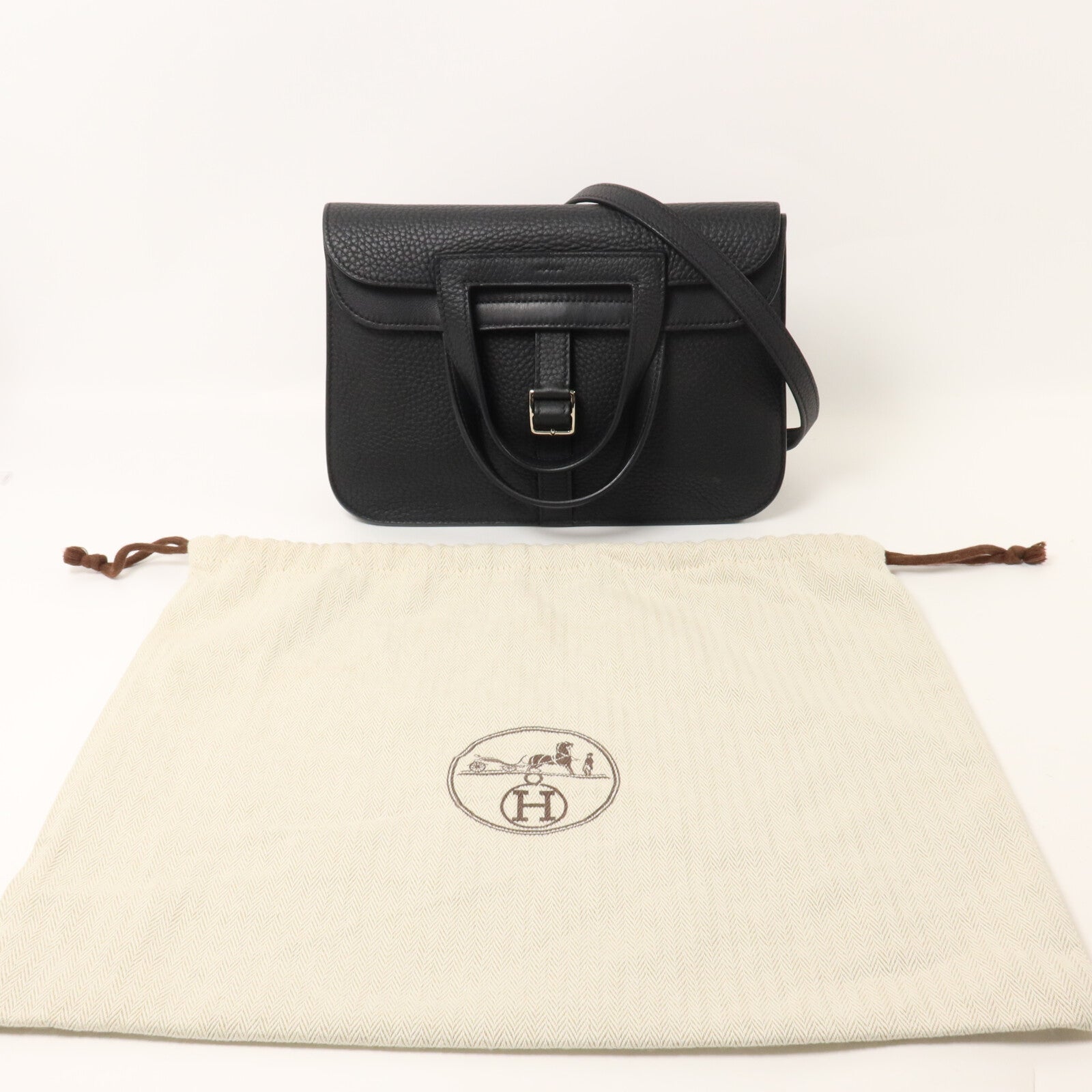 HERMES Clemence皮革Halzan 25手挽肩背兩用袋Noir