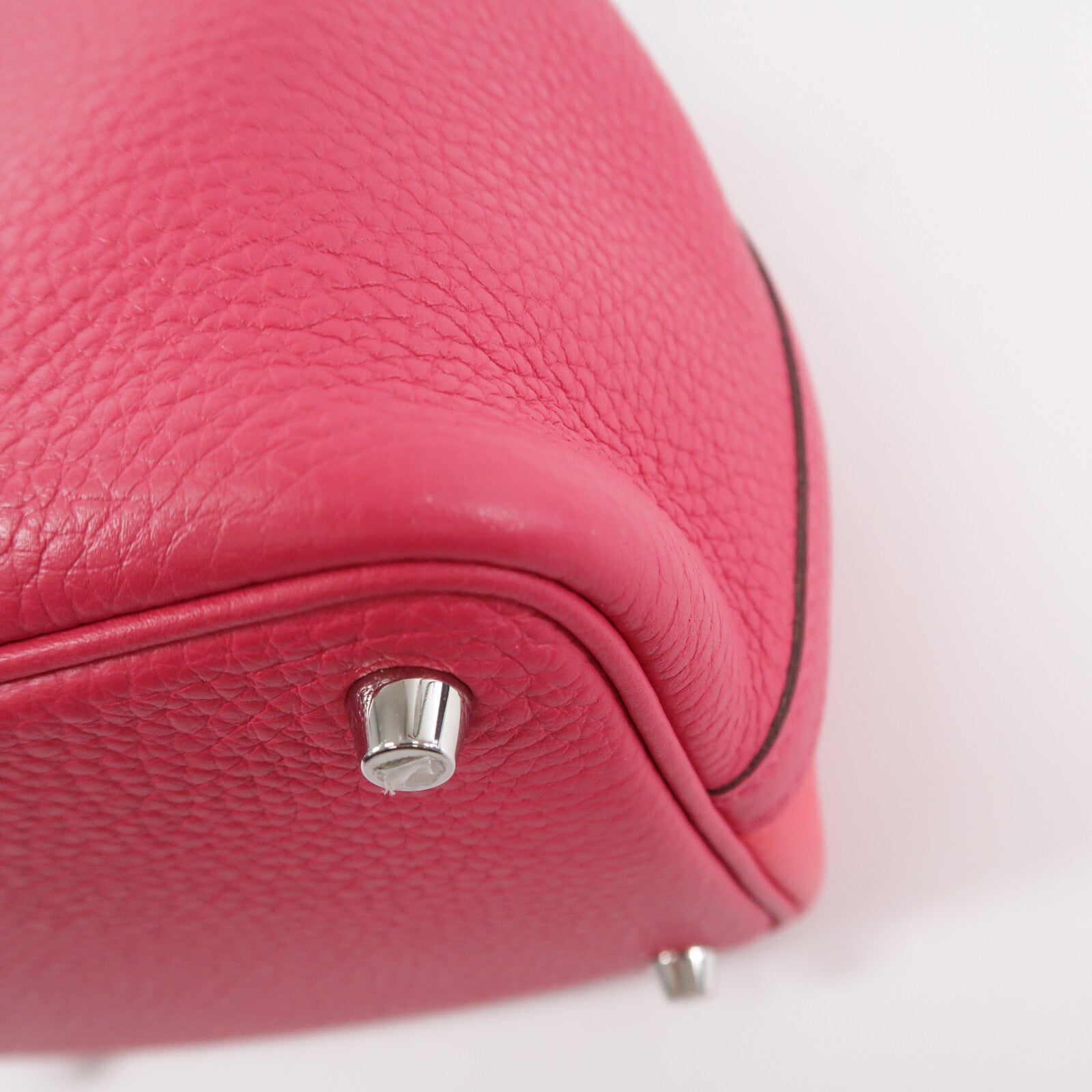 HERMES Clemence皮革Picotin PM手挽袋Rose Extreme