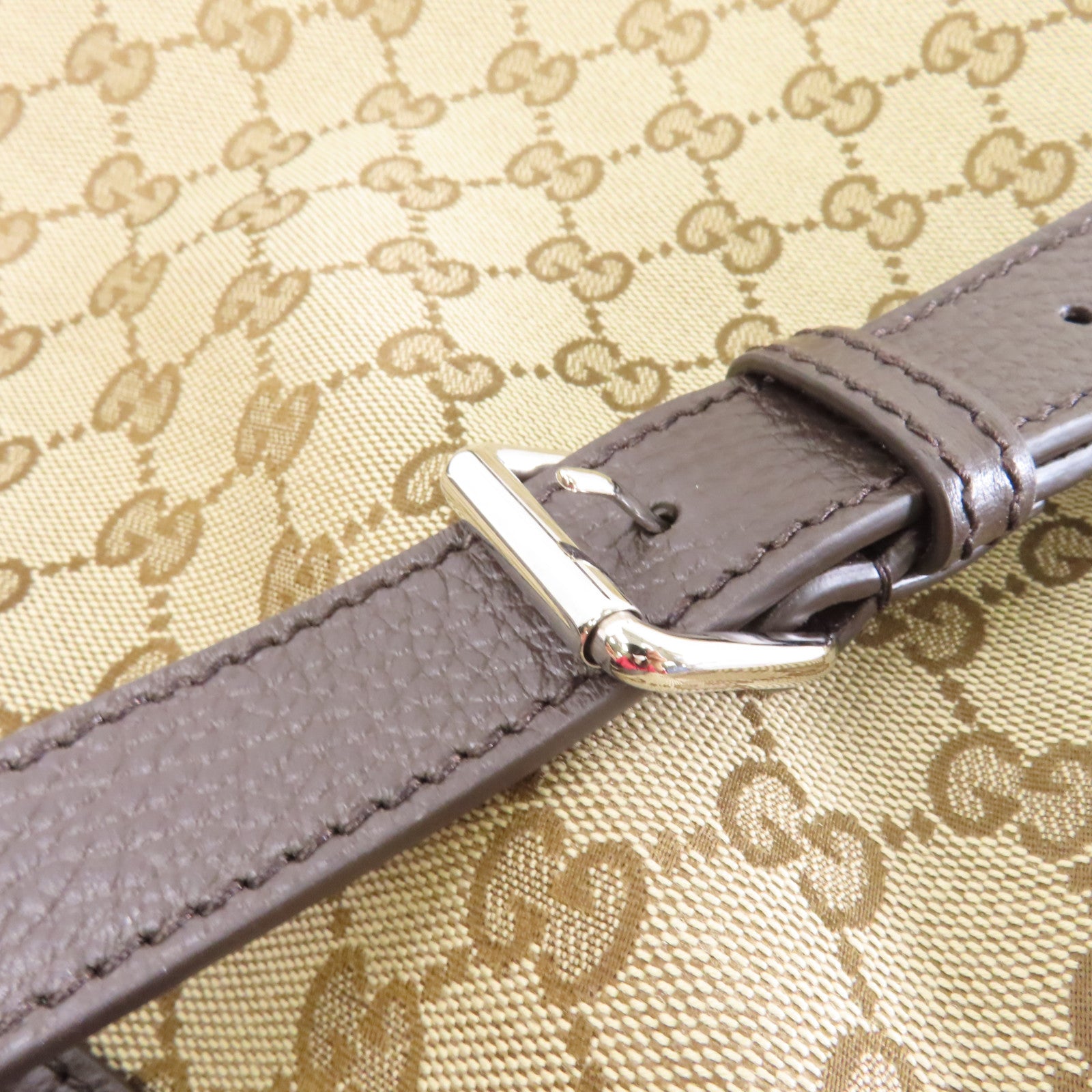 GUCCI 帆布Backpack銀扣背包棕色