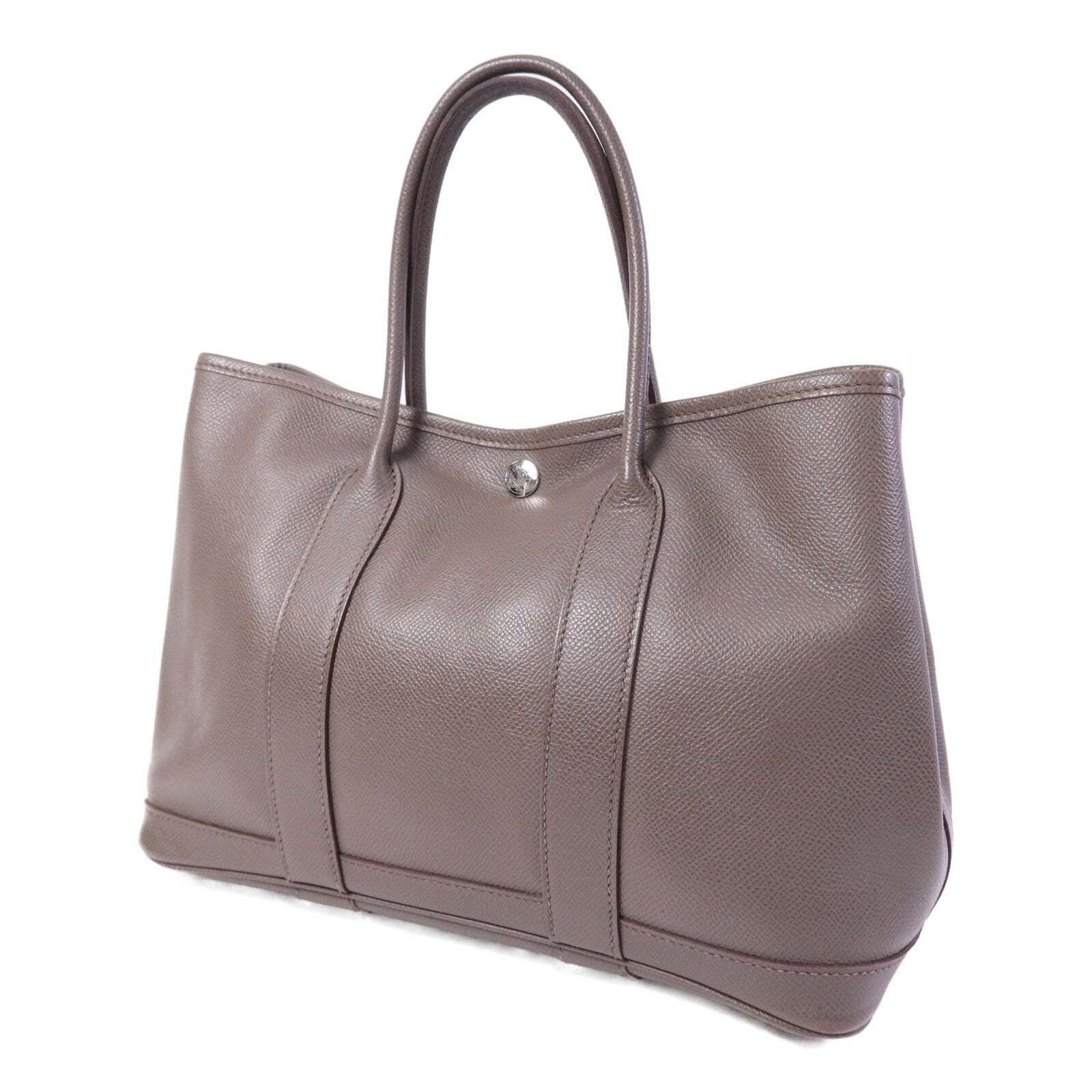 HERMES Epsom皮革Garden Party TPM銀扣手挽Etoupe袋