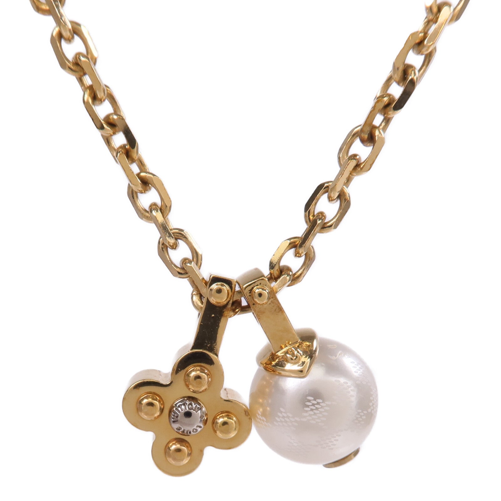 LOUIS VUITTON 金屬/PVC Flower Charm Pearl Necklace金屬項鏈