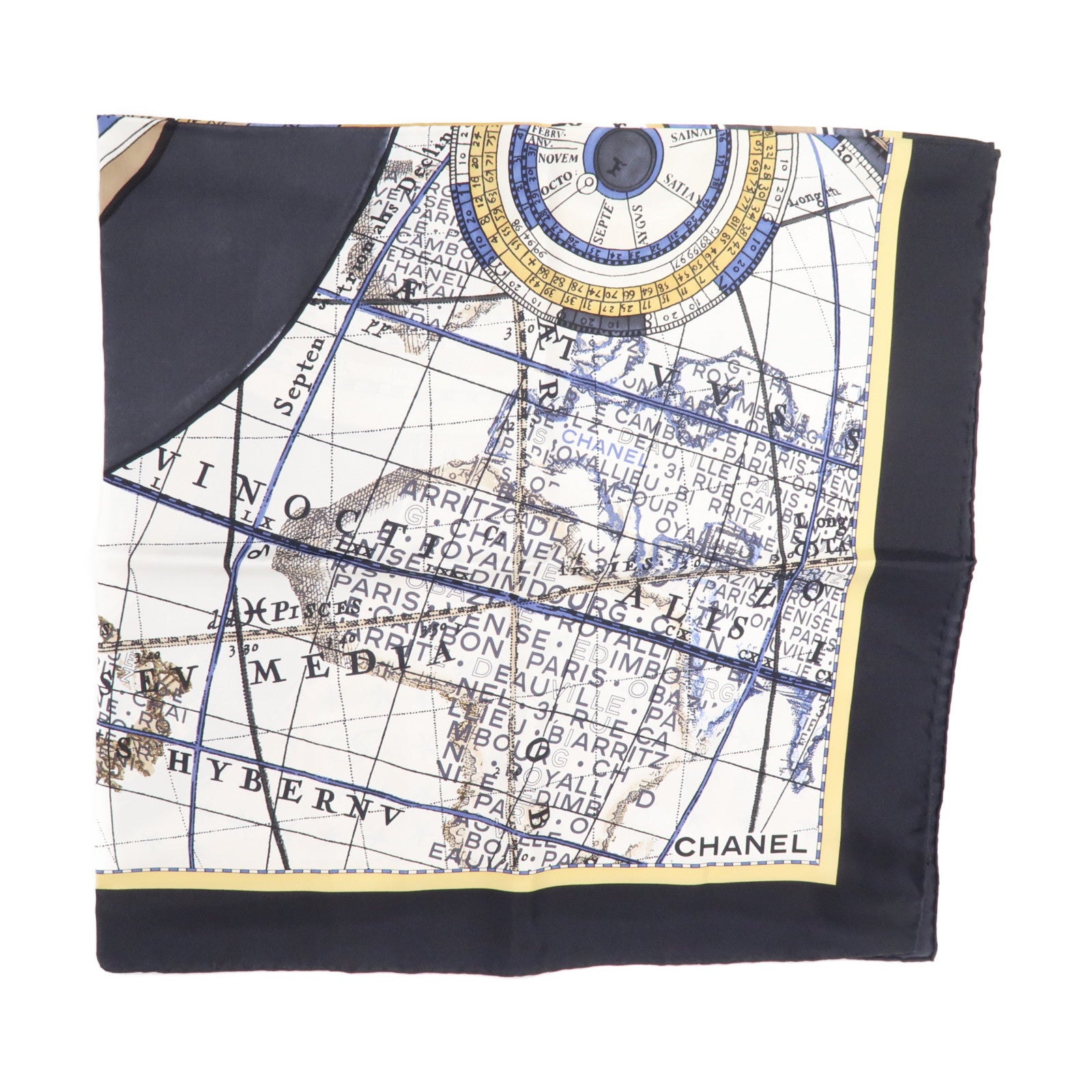 CHANEL 絲質Scarf 85x85cm圍巾白色/黑色