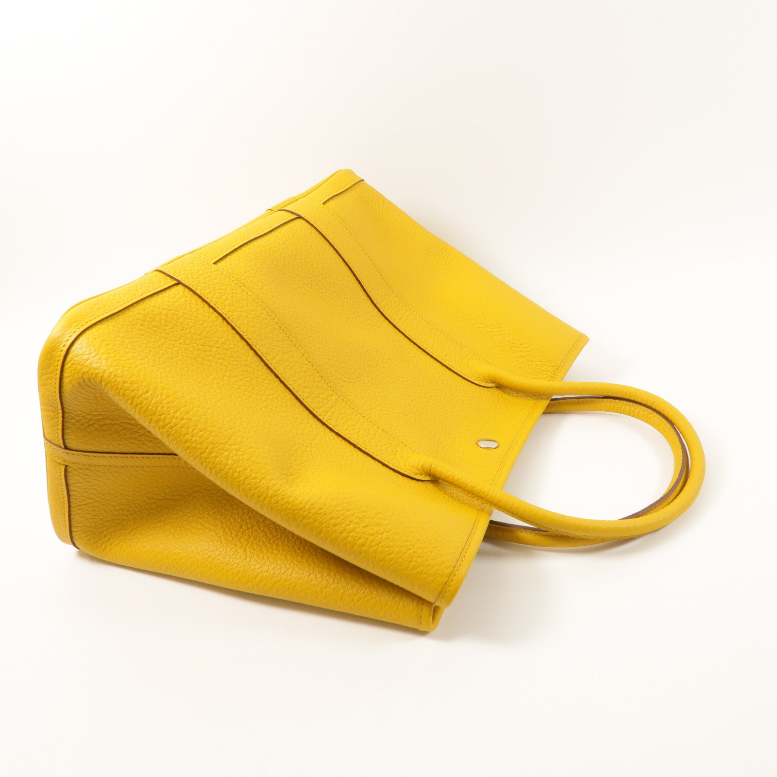 HERMES Negonda皮革Garden Party PM銀扣手挽袋Jaune Ambre