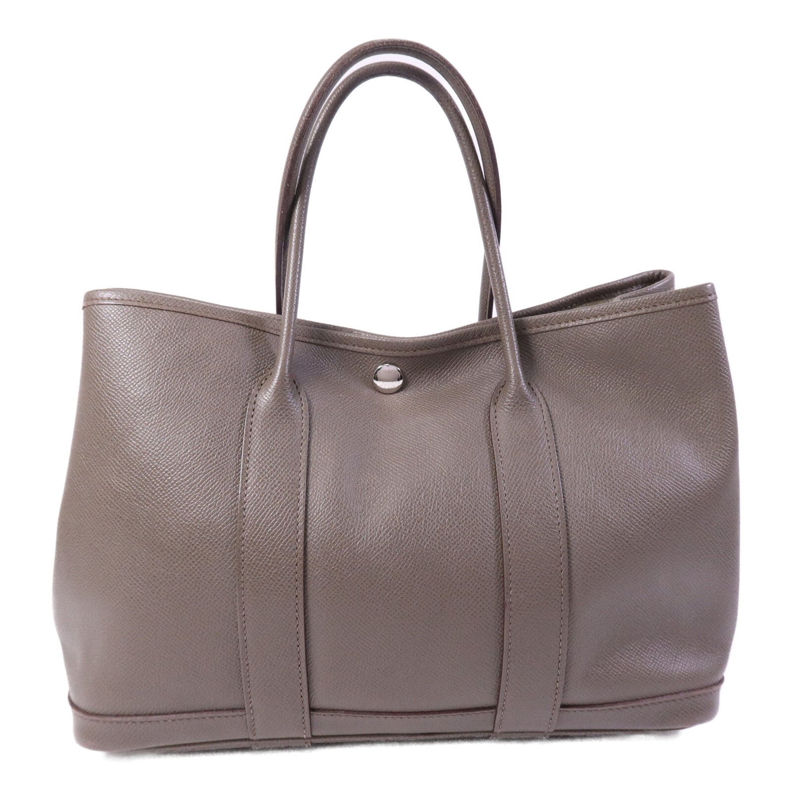HERMES Epsom皮革Garden Party TPM銀扣手挽Etoupe袋