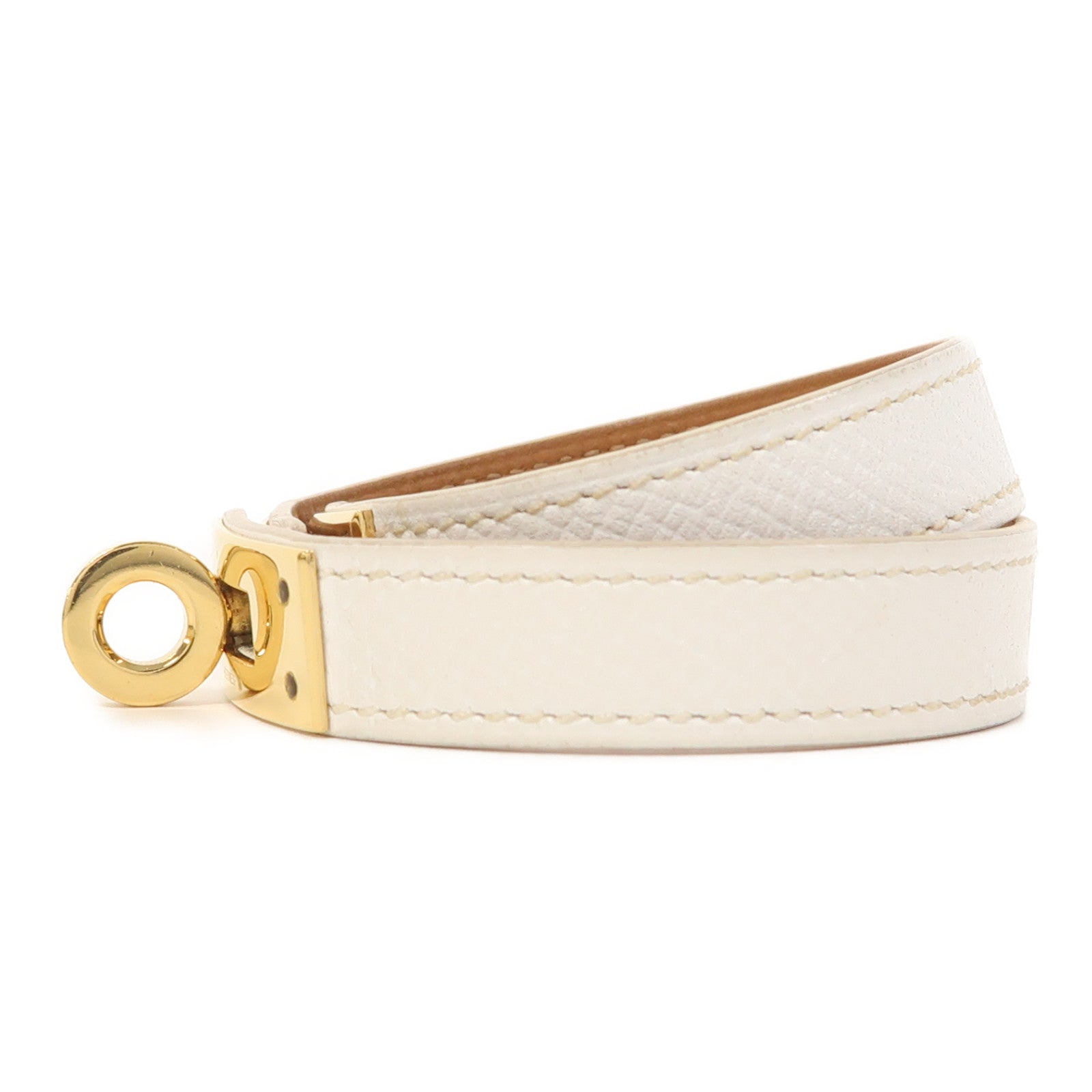 HERMES Epsom皮革Kelly Double Tour Bracelet金扣手鐲白色