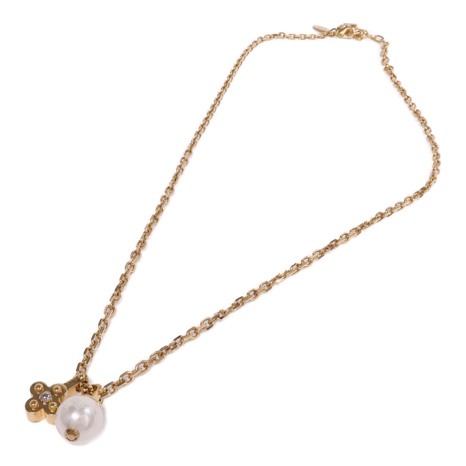 LOUIS VUITTON 金屬/PVC Flower Charm Pearl Necklace金屬項鏈