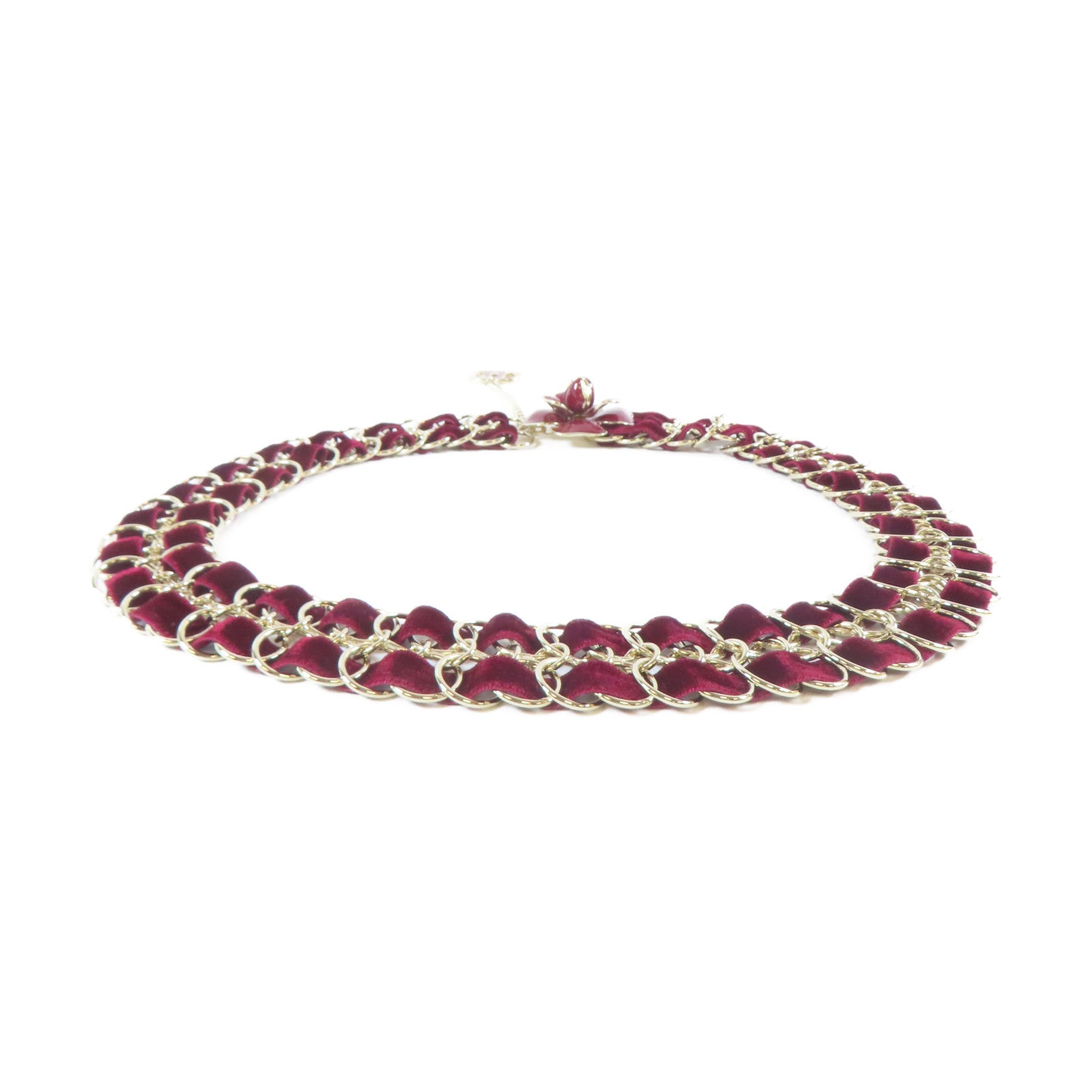 CHANEL 【激減優惠】金屬/天鵝絨Chain Belt腰帶金色/紅色