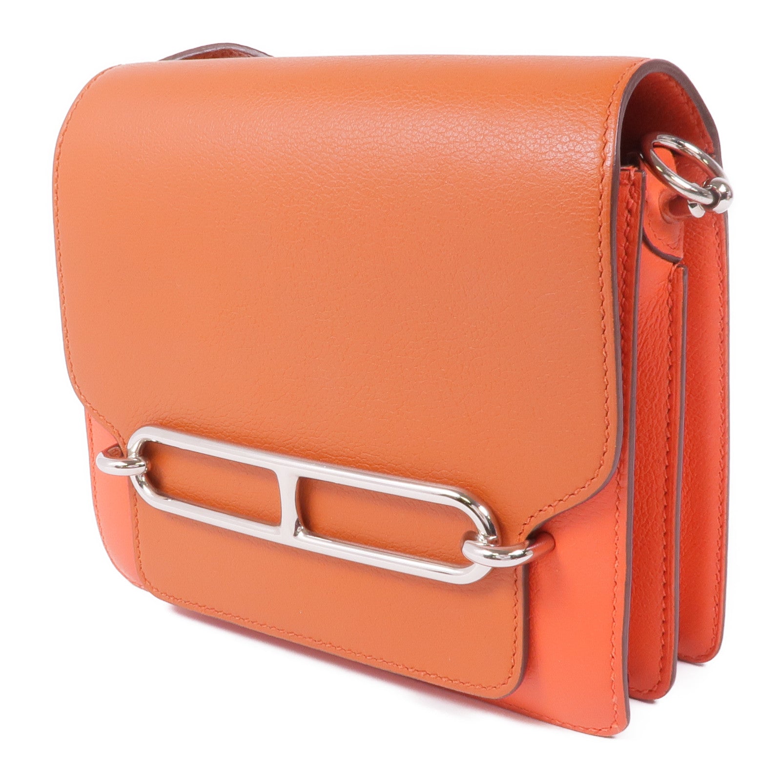 HERMES Evercolor皮革Roulis Mini銀扣肩背袋Capucine/Terre Battu