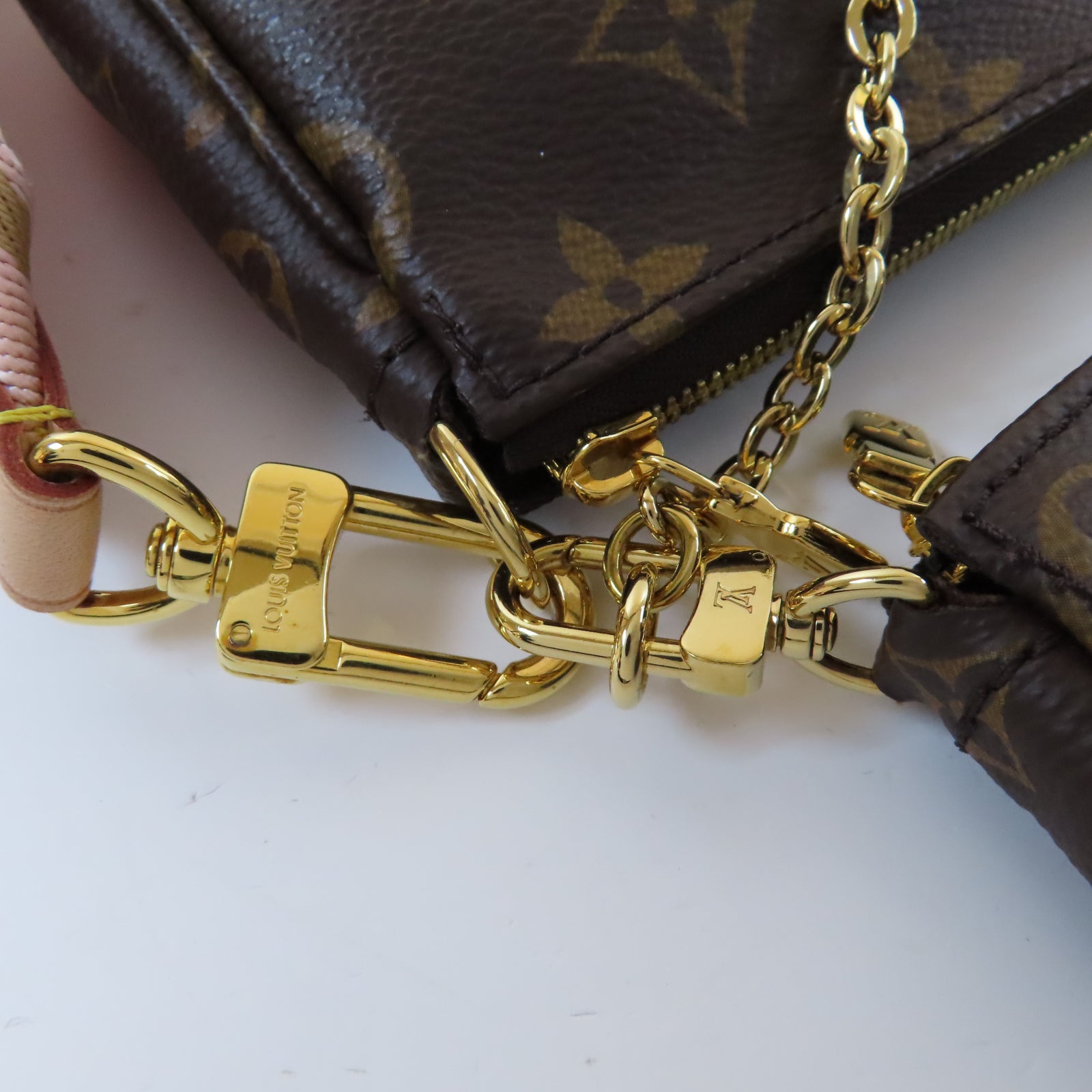 LOUIS VUITTON Monogram Multi Pochette Accessories金扣鏈帶手挽肩背兩用袋啡色/粉紅色