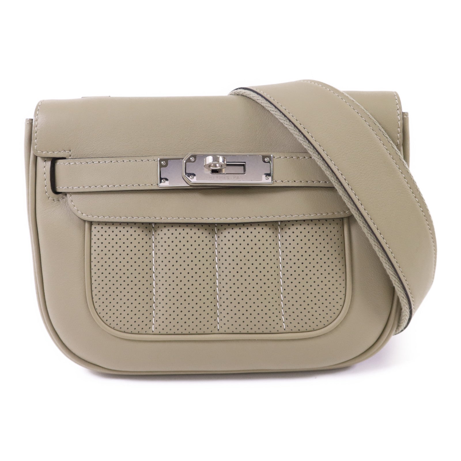 HERMES Swift皮革Mini Berline銀扣肩背袋Sauge