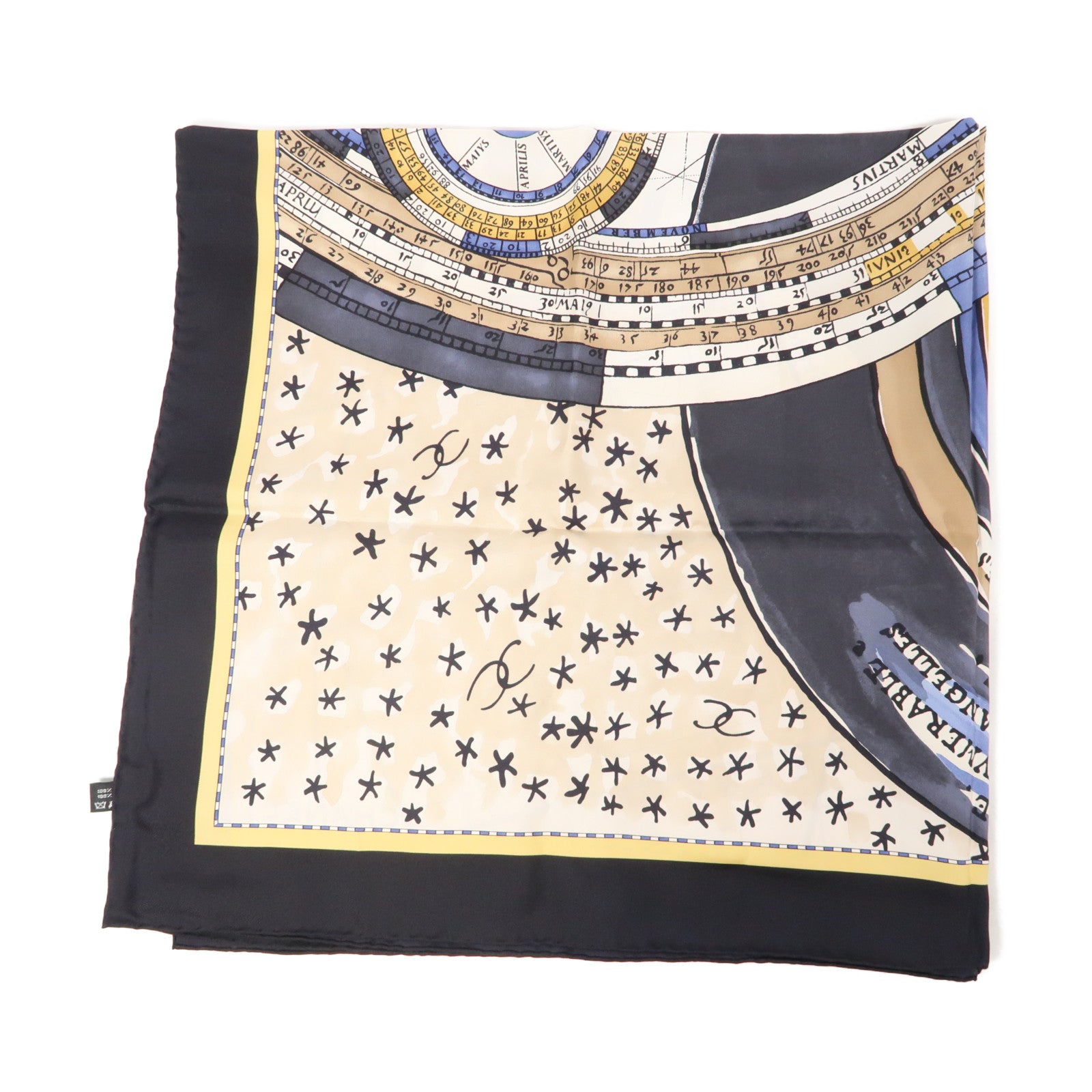 CHANEL 絲質Scarf 85x85cm圍巾白色/黑色