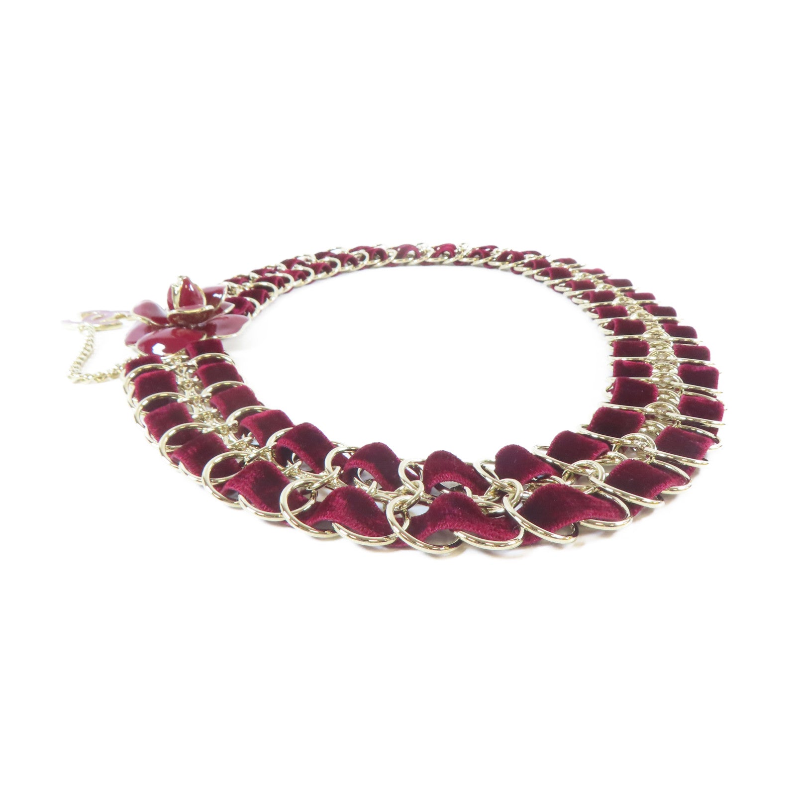 CHANEL 【激減優惠】金屬/天鵝絨Chain Belt腰帶金色/紅色