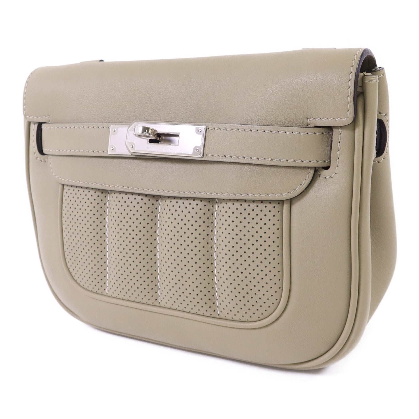 HERMES Swift皮革Mini Berline銀扣肩背袋Sauge