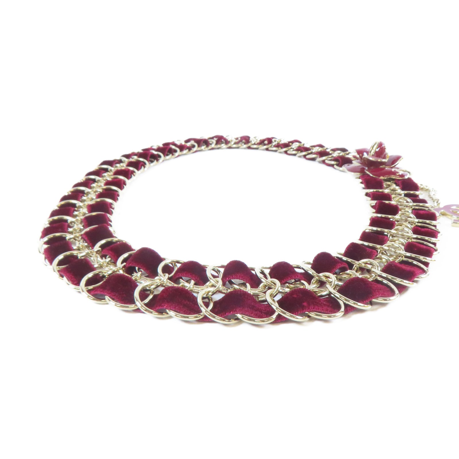 CHANEL 【激減優惠】金屬/天鵝絨Chain Belt腰帶金色/紅色