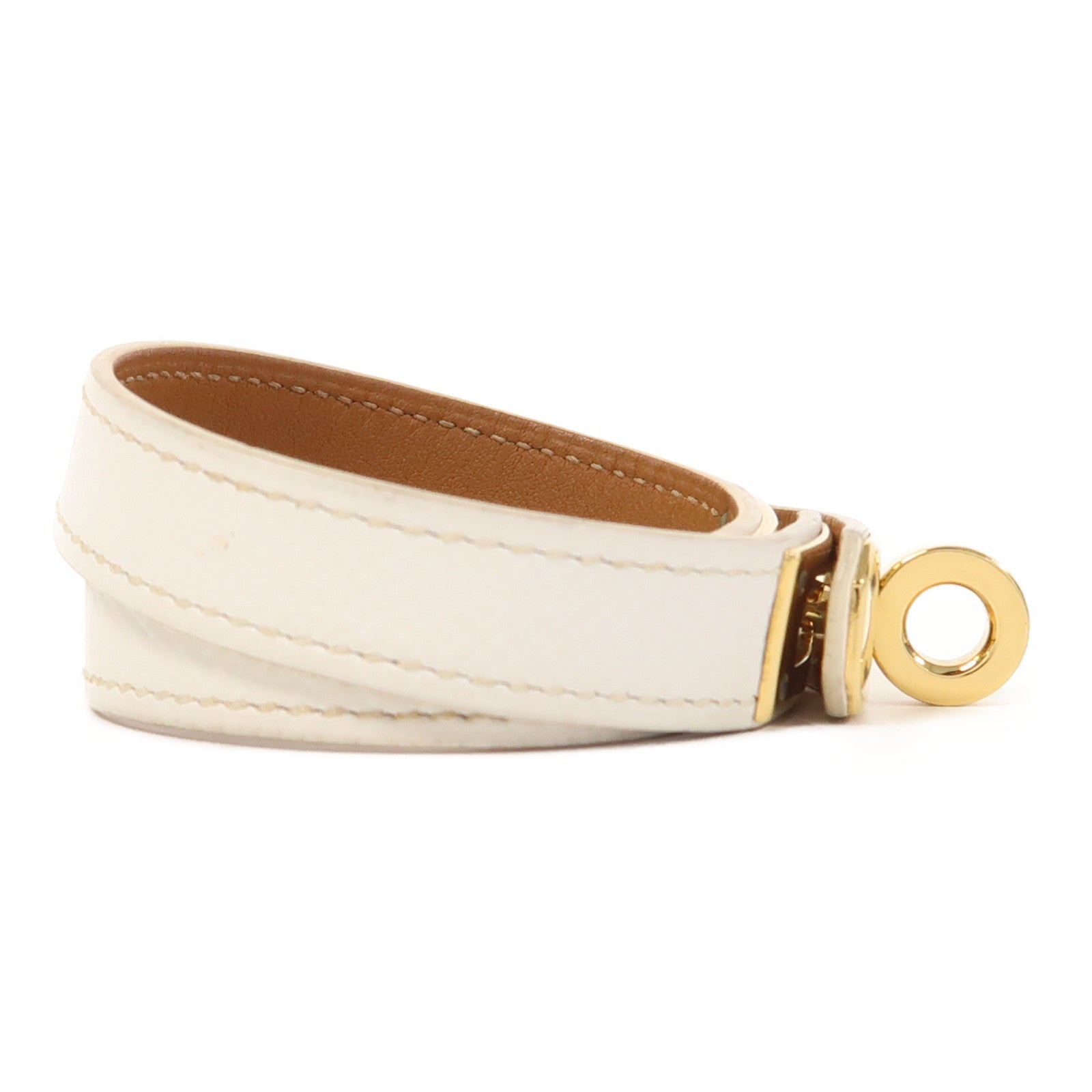 HERMES Epsom皮革Kelly Double Tour Bracelet金扣手鐲白色