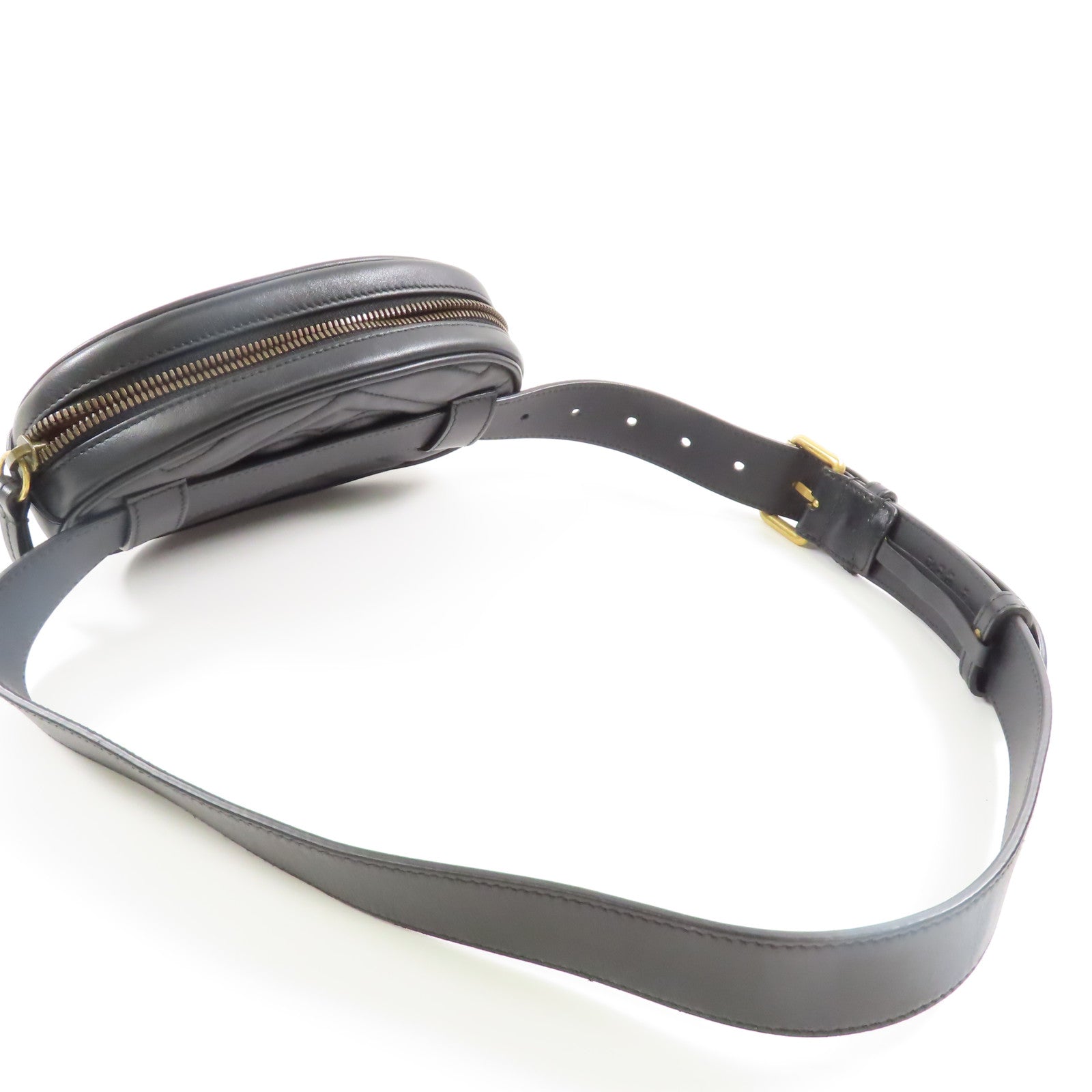 GUCCI GG GHW GG Marmont Waist Bag 476434 Calfskin Leather Black