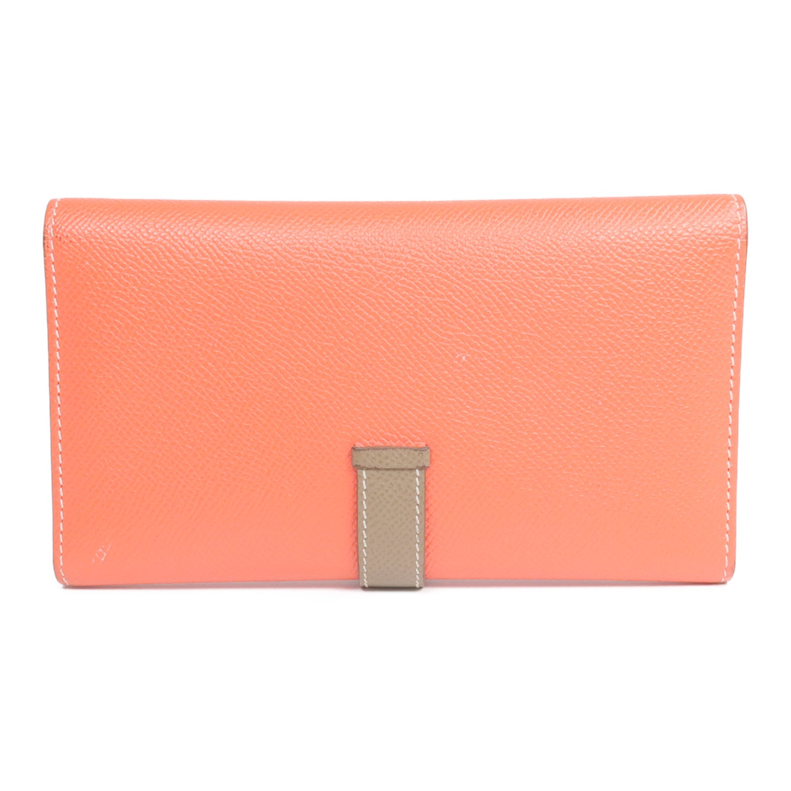 HERMES Epsom皮革Bearn Tri-Fold銀扣長錢包Rouge Casaque/Etoupe