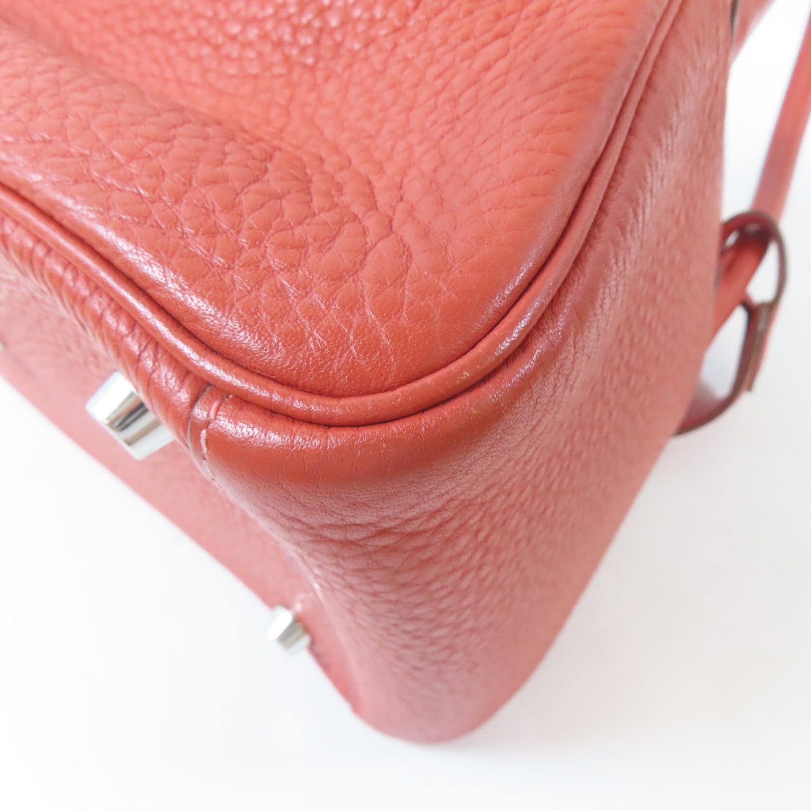 HERMES Clemence皮革Lindy 26銀扣手挽肩背兩用袋Sanguine三文魚色/Capucine火橘色
