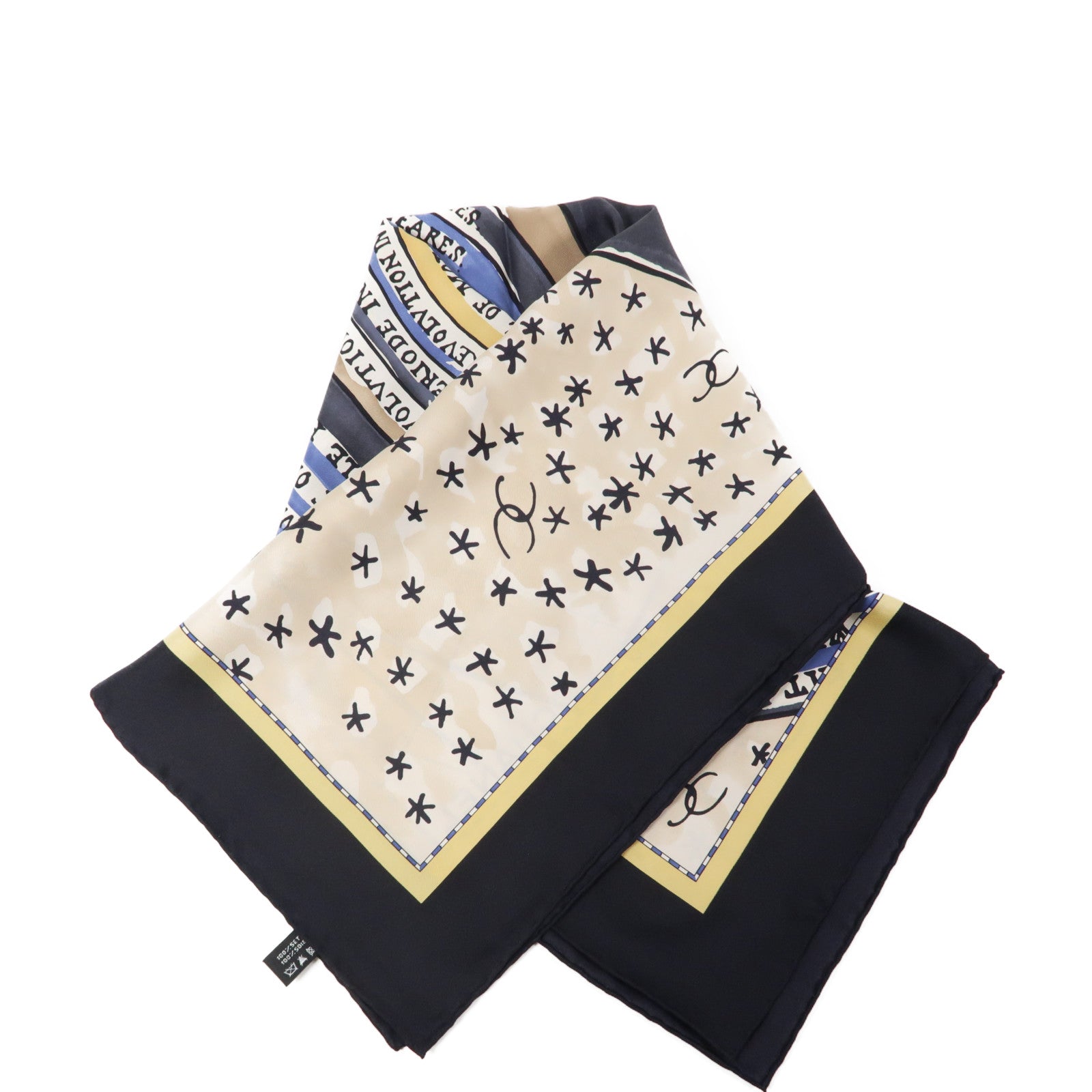 CHANEL 絲質Scarf 85x85cm圍巾白色/黑色