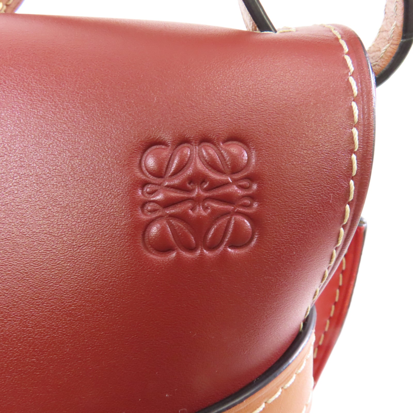 LOEWE 【激減優惠】牛皮皮革Gate Bag金扣肩背袋紅色/啡色
