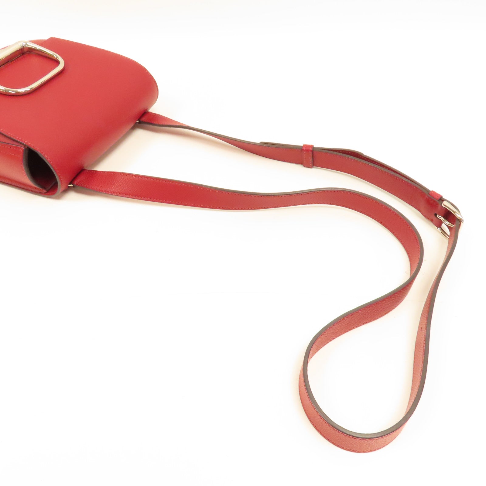 HERMES 【激減優惠】Epsom皮革Della Cavalleria Mini Bag銀扣肩背袋K1 Rouge Grenat石榴紅色