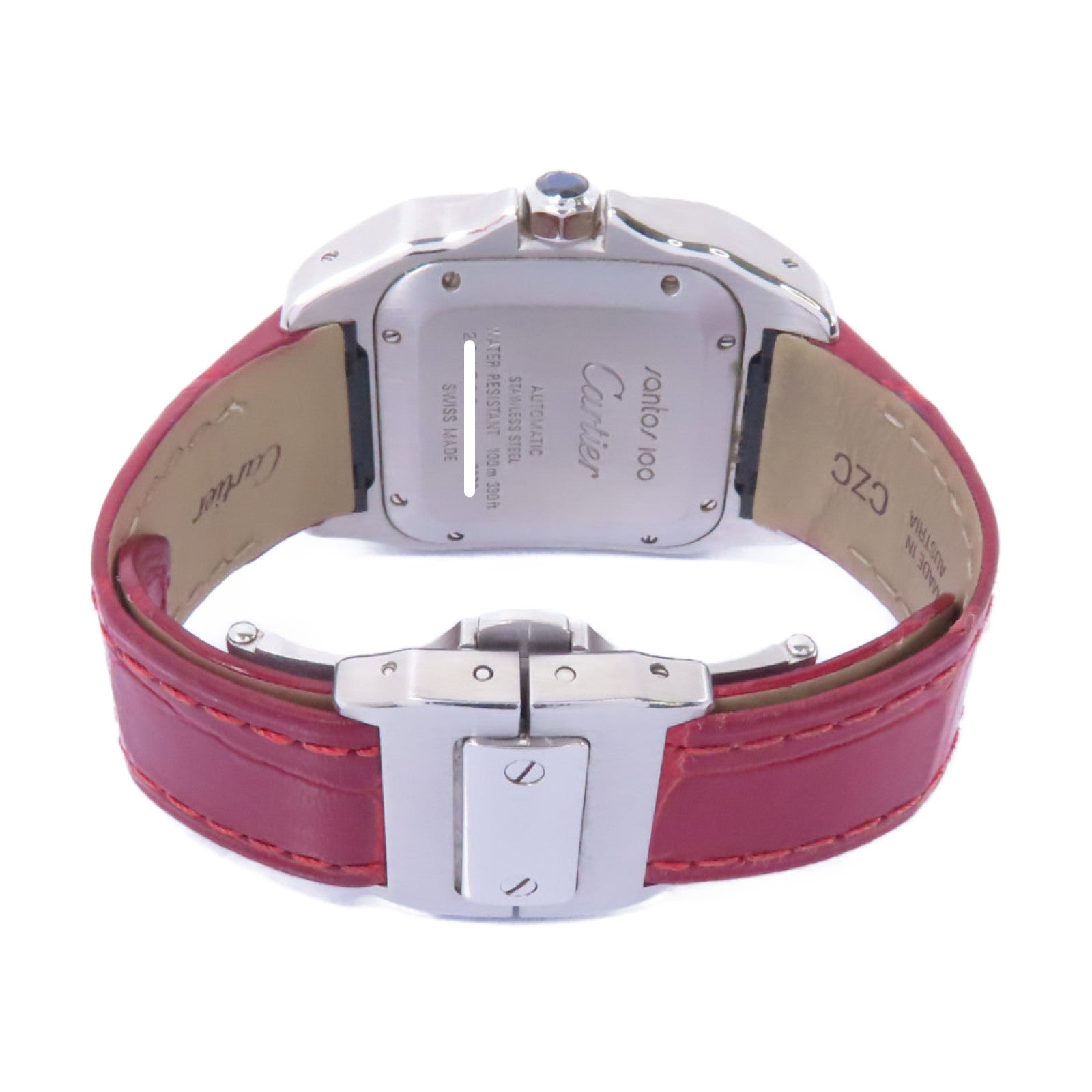 CARTIER Santos 100不鏽鋼/皮革手錶自動機芯白色
