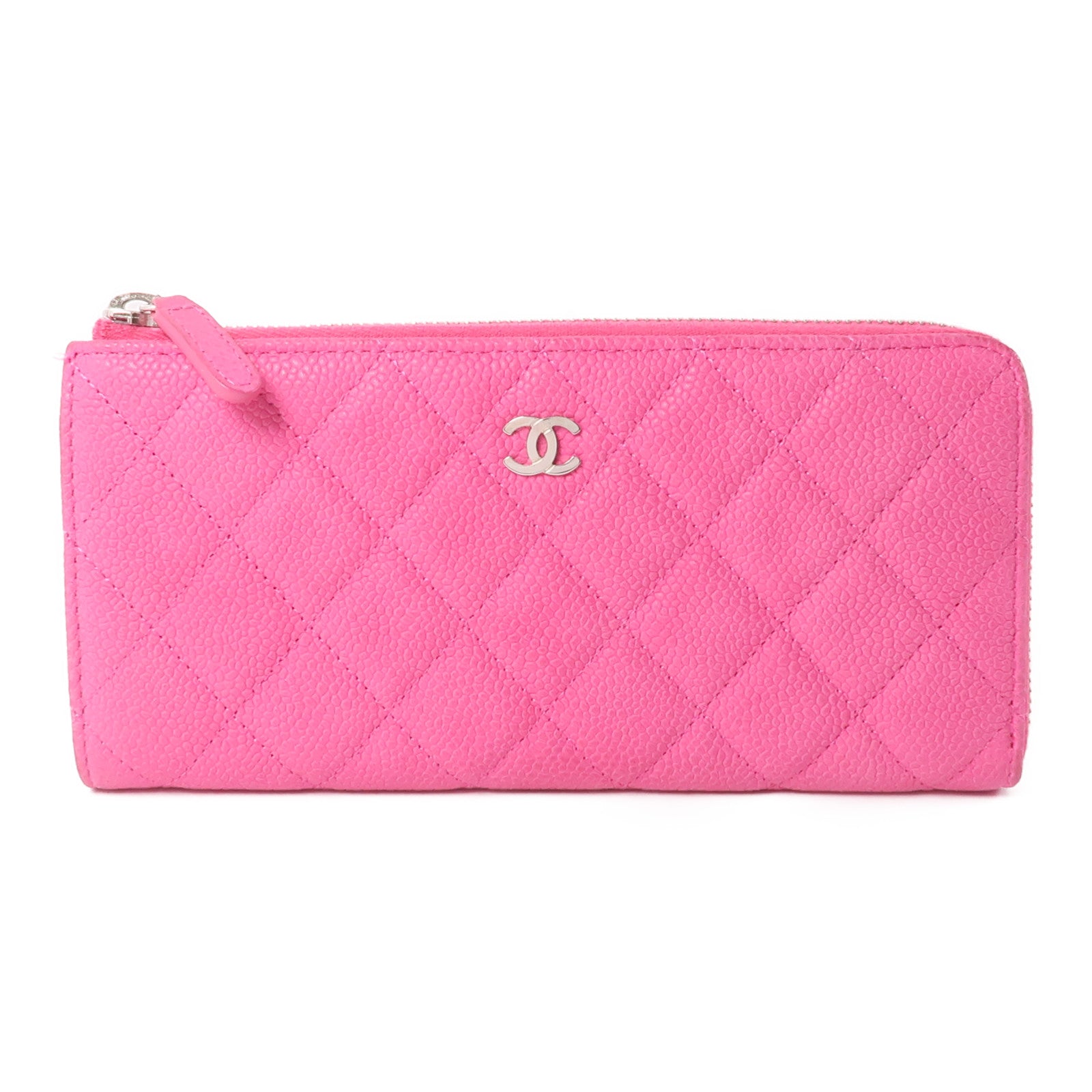 CHANEL 牛皮皮革Long Wallet銀扣長錢包粉紅色