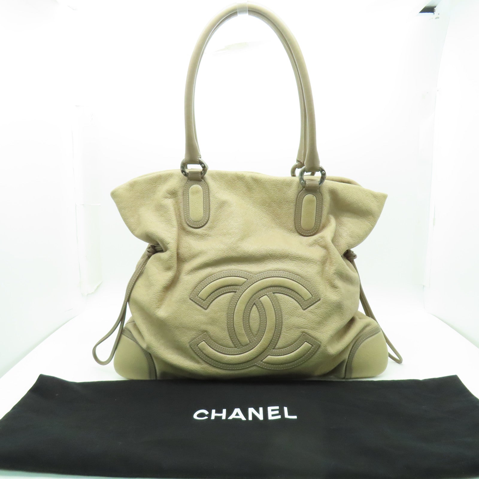 CHANEL 【激減優惠】牛皮皮革Tote Bag銀扣手挽袋啡色
