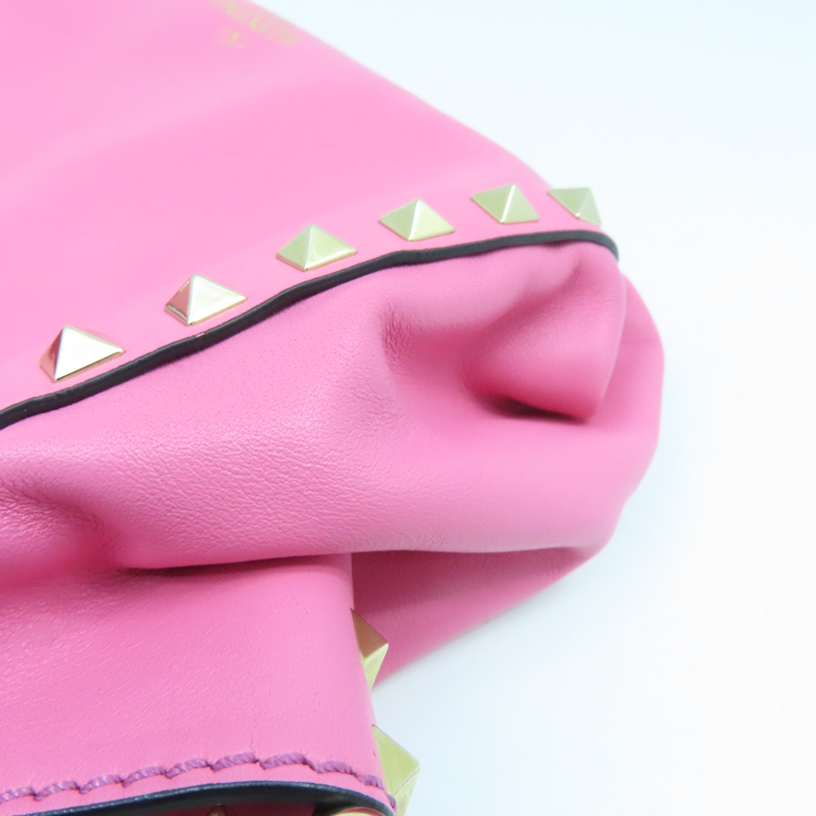 Valentino Leather Rockstud Mini Gold Buckle Handle Shoulder Bag Pink