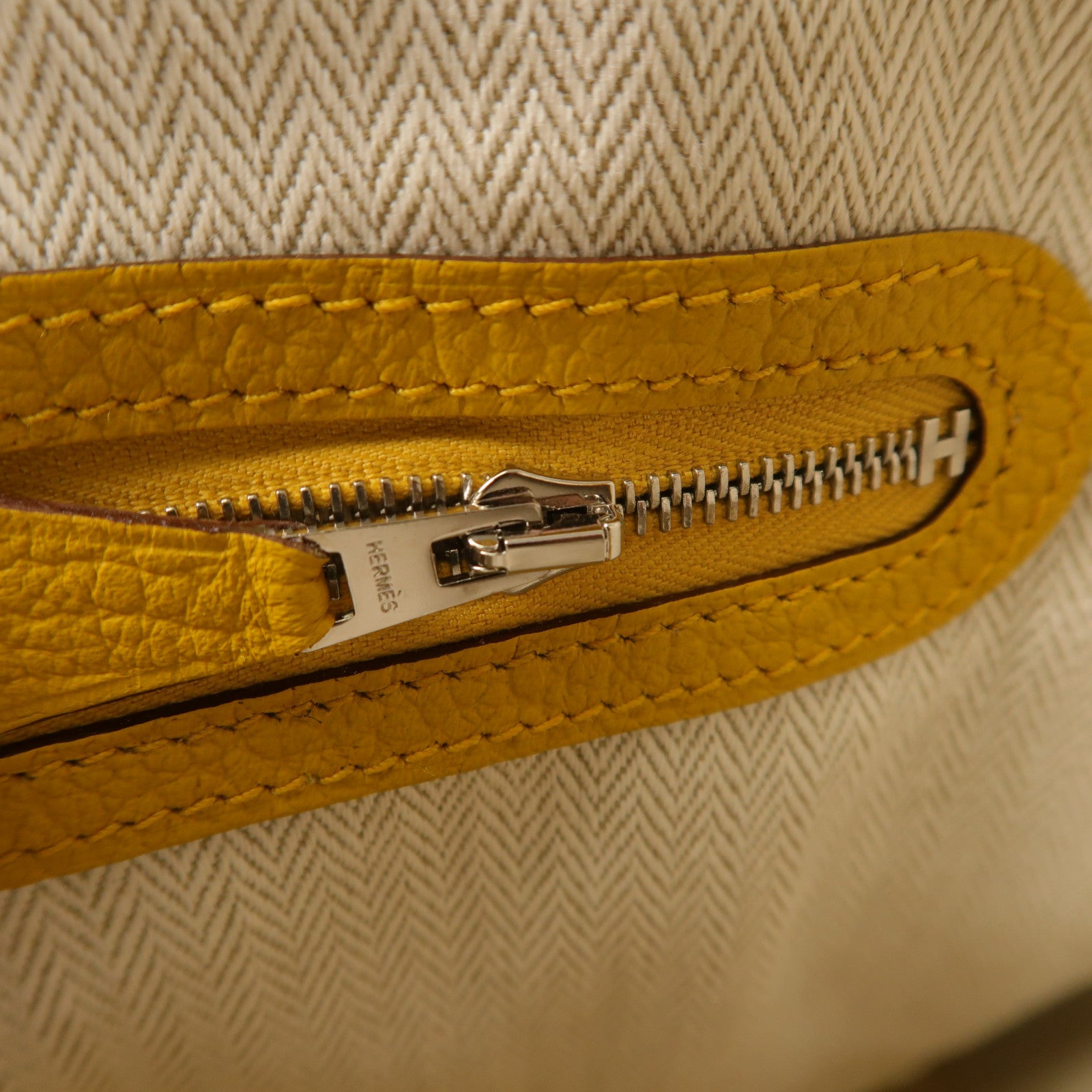 HERMES Negonda皮革Garden Party PM銀扣手挽袋Jaune Ambre
