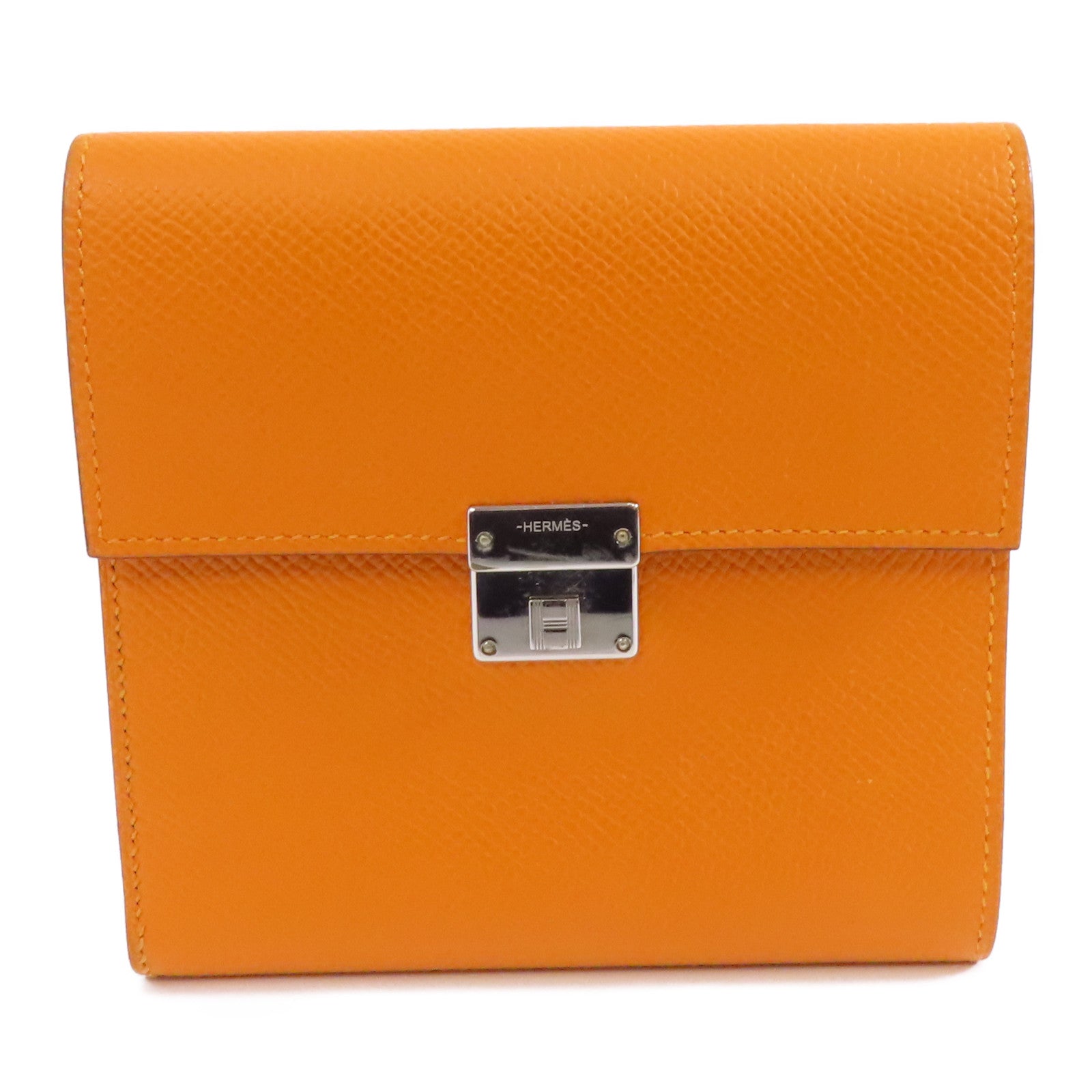 HERMES Epsom皮革Clic 12銀扣錢包Orange/橙色