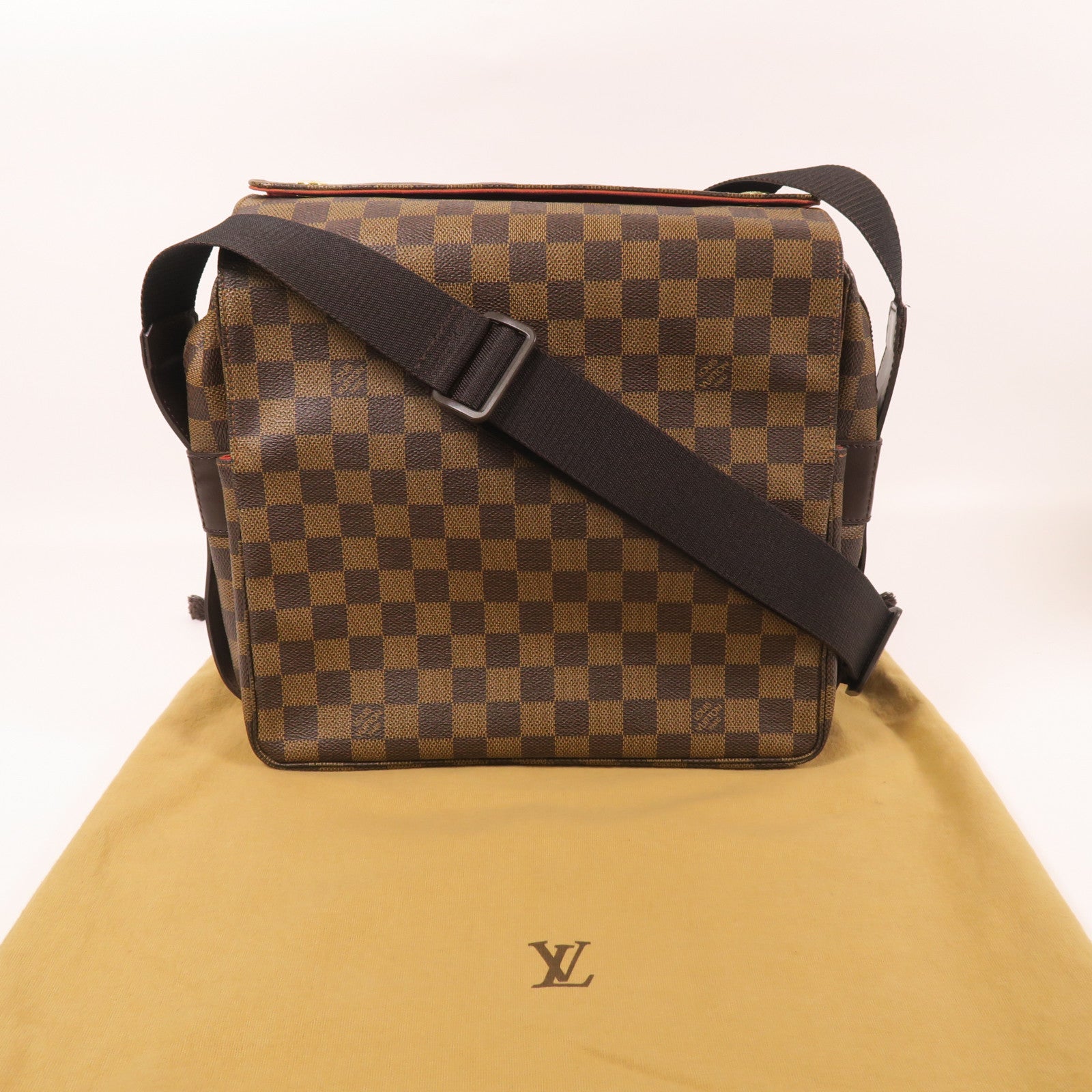 LOUIS VUITTON Damier Naviglio金扣肩背袋棕色