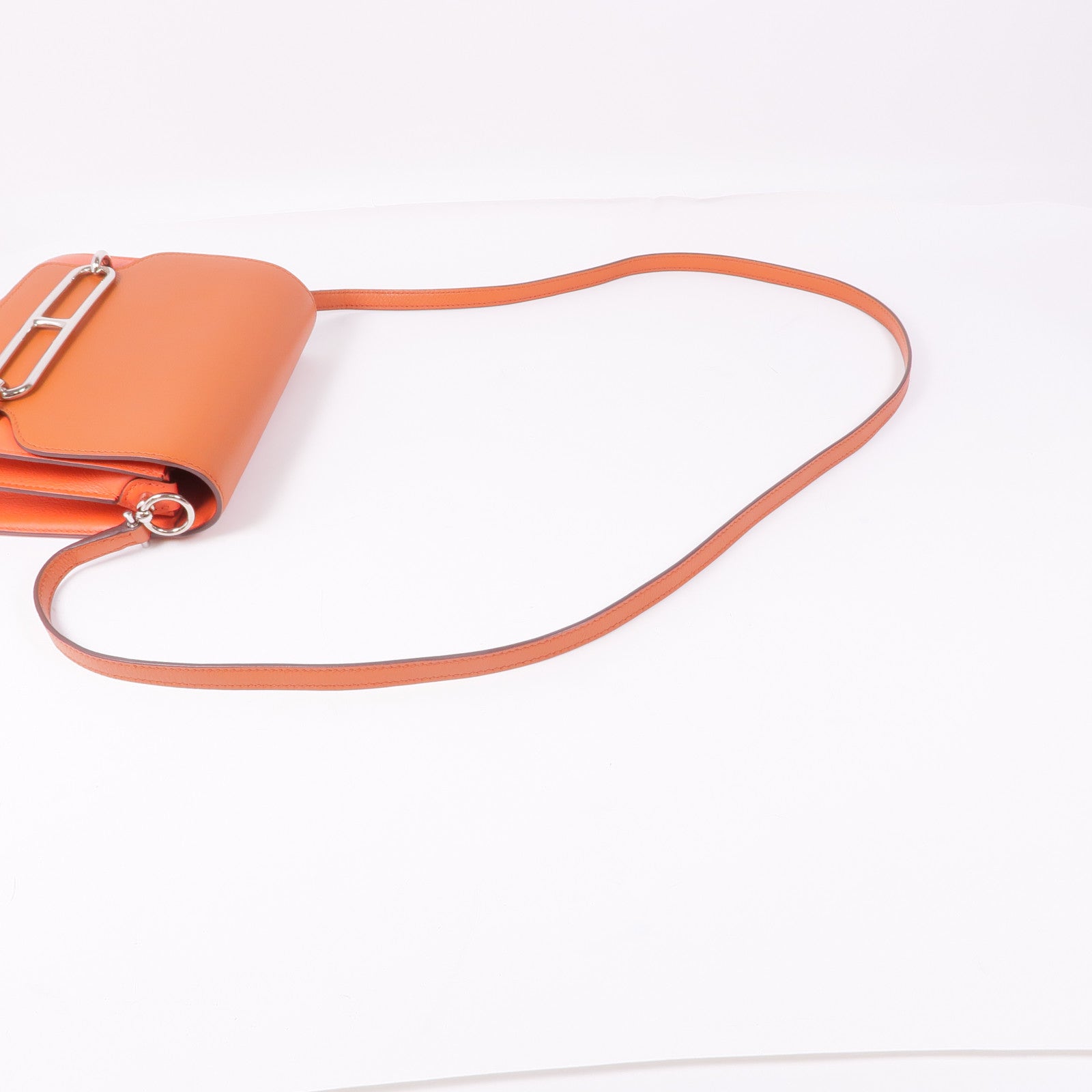 HERMES Evercolor皮革Roulis Mini銀扣肩背袋Capucine/Terre Battu