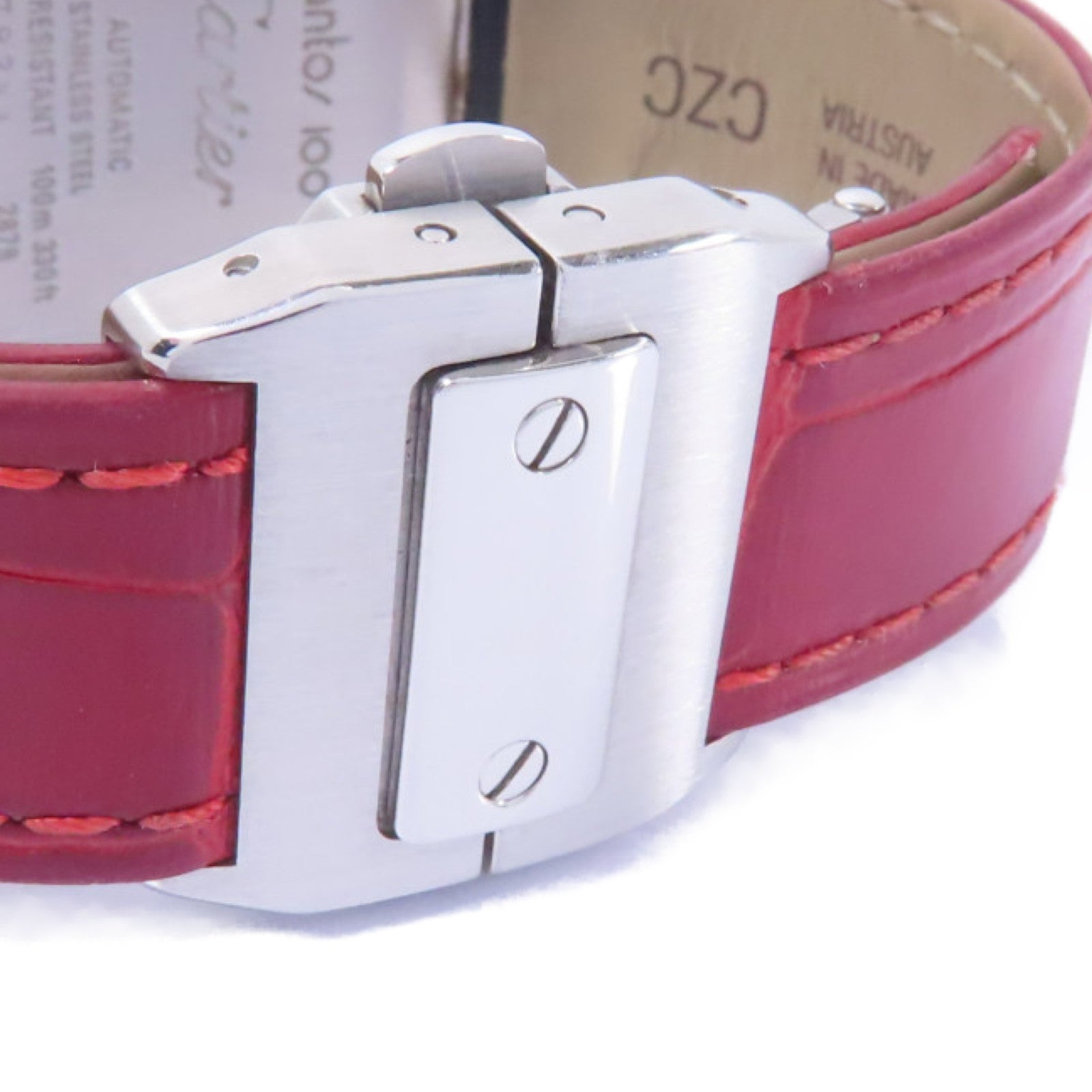 CARTIER Santos 100不鏽鋼/皮革手錶自動機芯白色