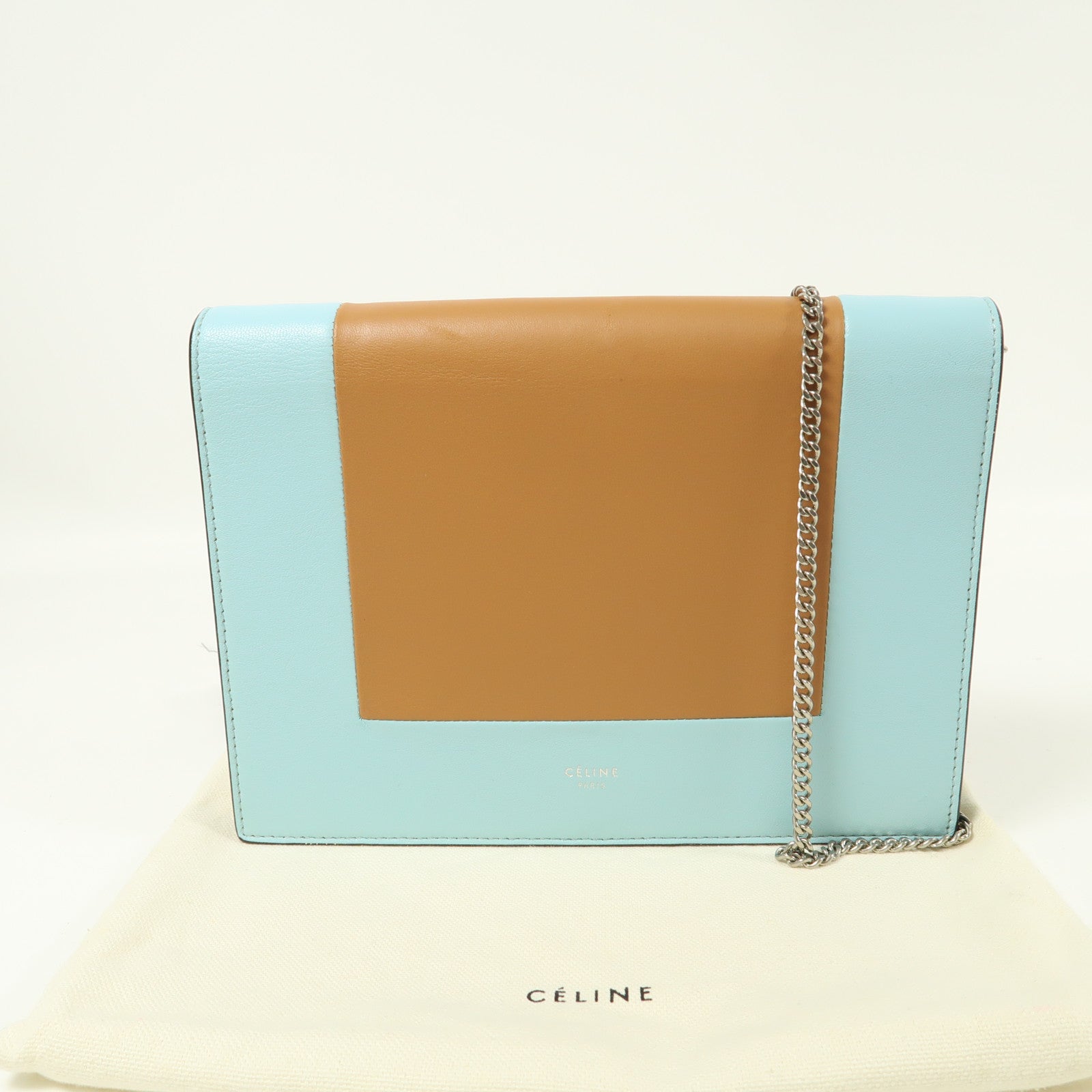 CELINE 羊皮皮革Shoulder Bag銀扣鏈帶肩背袋