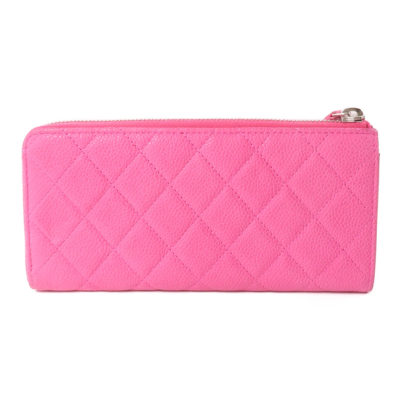 CHANEL 牛皮皮革Long Wallet銀扣長錢包粉紅色