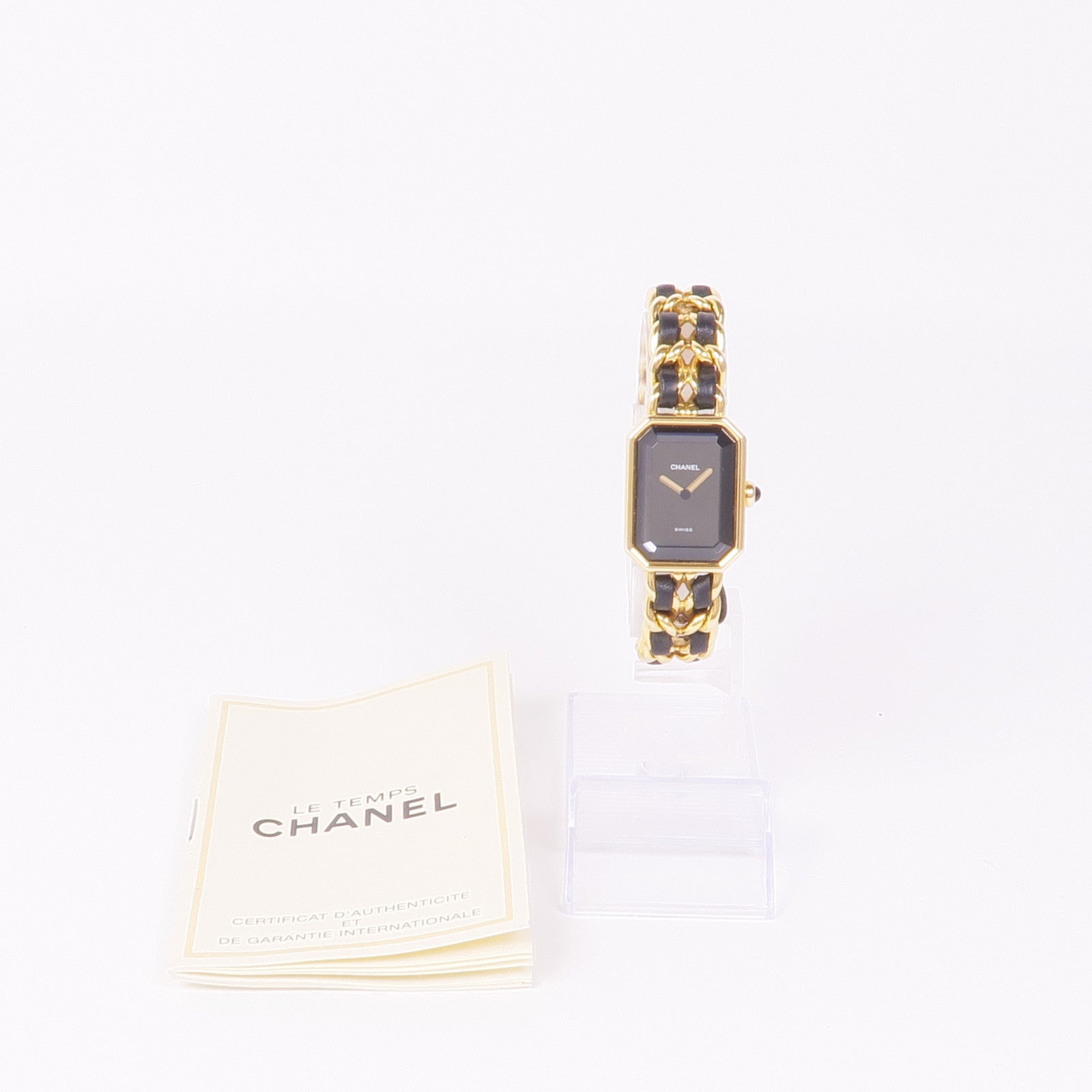 CHANEL CC Premiere M Quartz Watch Gold Plated Leather Black