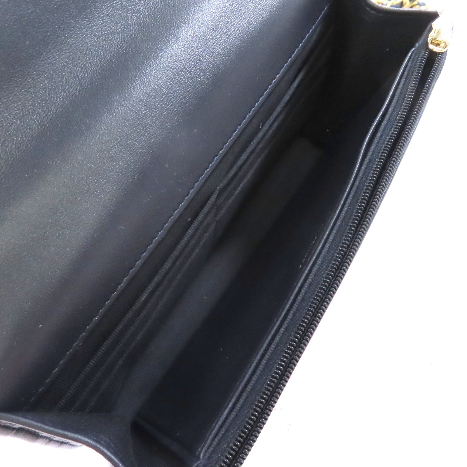 CHANEL 菱格羊皮皮革WOC Wallet On Chain Shoulder Bag金扣鏈帶肩背袋深藍色