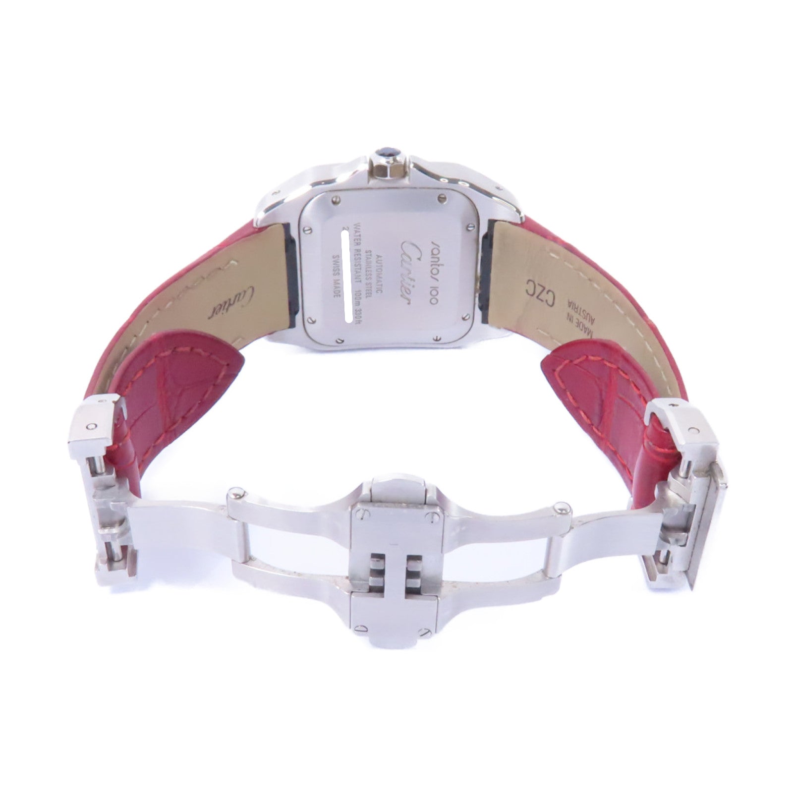 CARTIER Santos 100不鏽鋼/皮革手錶自動機芯白色