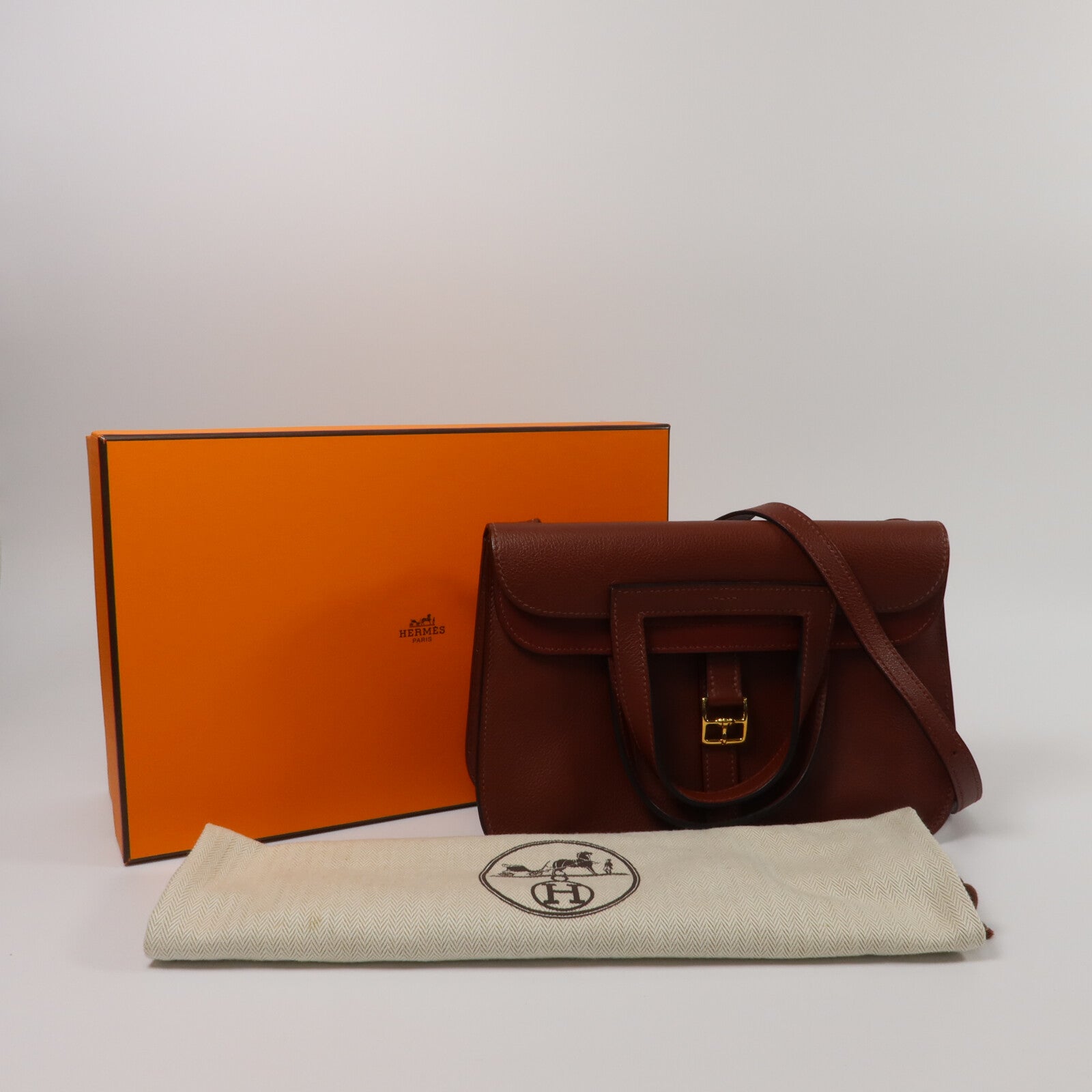 HERMES Evercolor皮革Halzan 25手挽肩背兩用袋Rough H